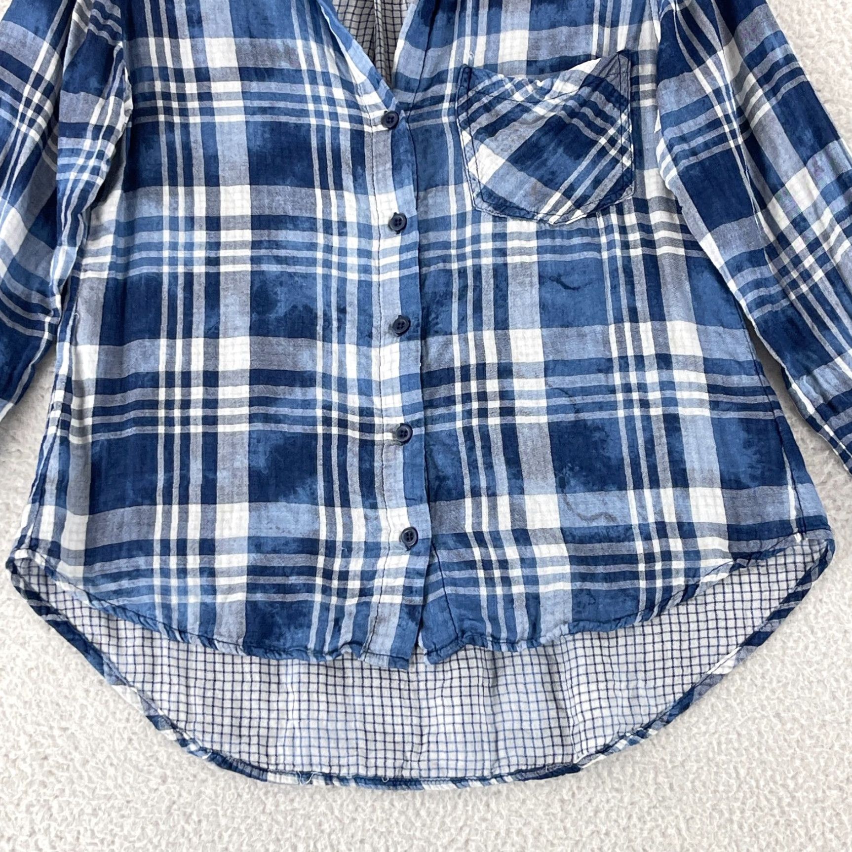 CLOT Cloth & Stone Button-Up Shirt Womens Small Blue Plaid Long Sleeve Casual V-Neck Size S / US 4 / IT 40 - 5 Thumbnail