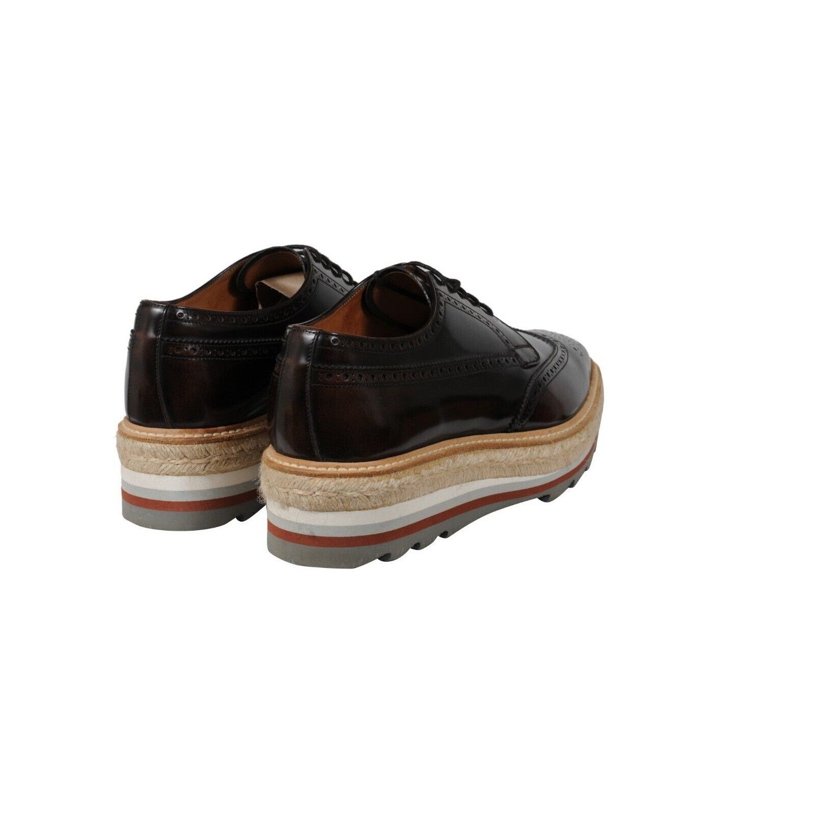 Prada Platform Brogue Brown Leather Wingtip Espadrilles - 02170 Size US 9 / EU 42 - 7 Thumbnail