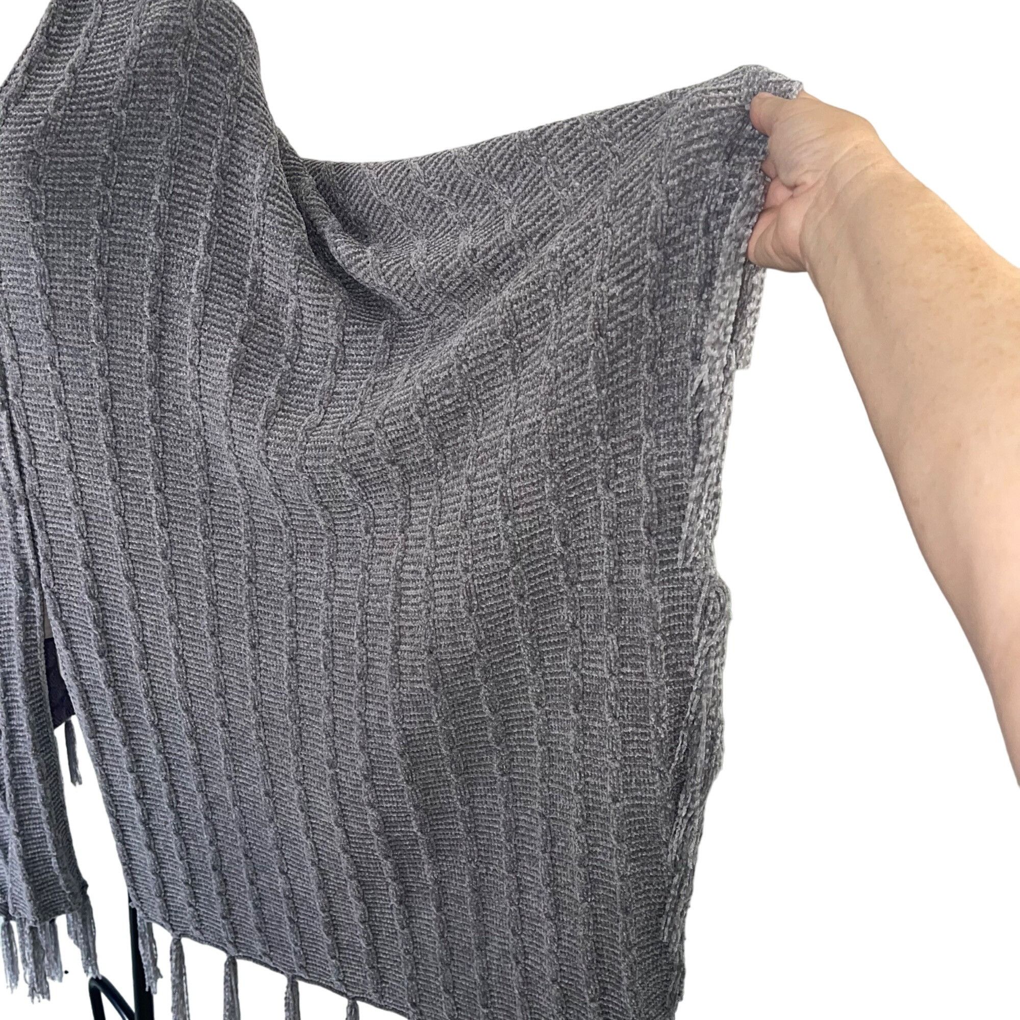 Vintage Womens Poncho One Size Gray Button Front Fringe Size ONE SIZE - 7 Thumbnail