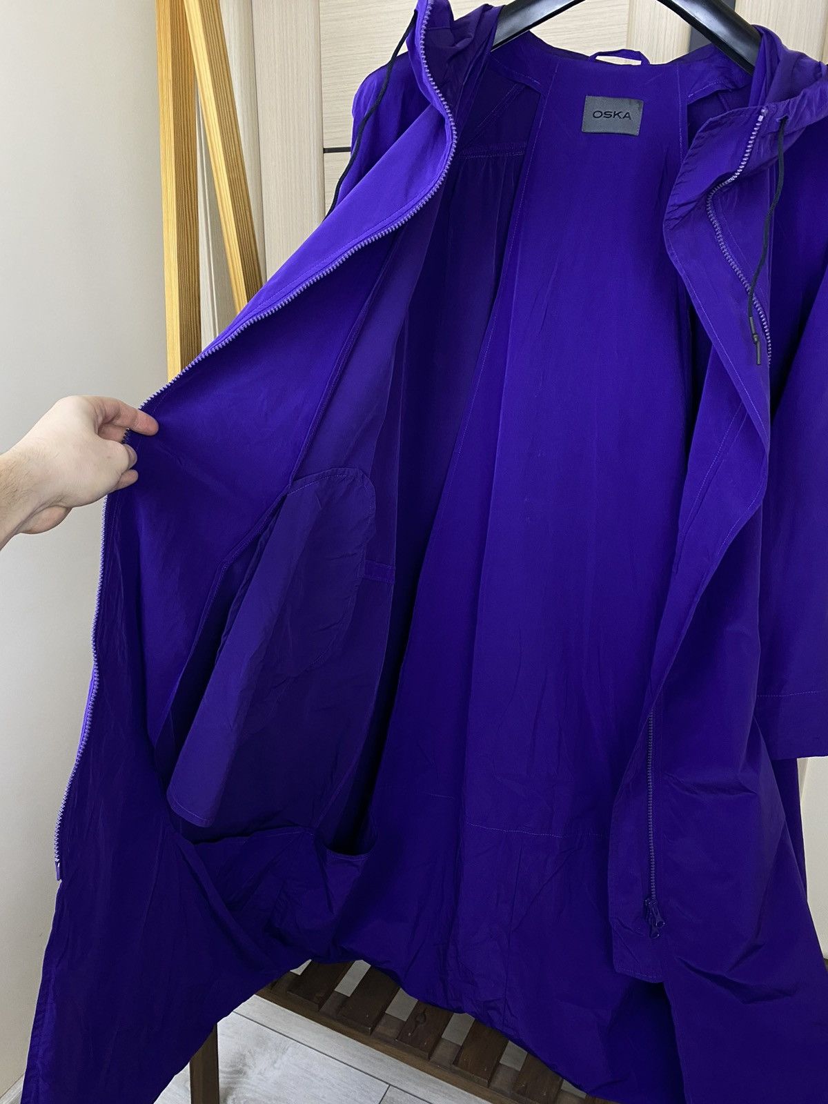 OSKA Oska Minimalist Vibrant Purple Long Coat Hooded Zip Front Size S / US 4 / IT 40 - 8 Thumbnail
