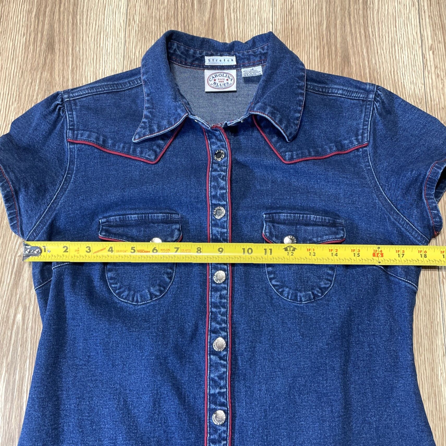 Vintage Carolina Jean Dress Size 10 Blue Stretch Snap Front Short Sleeve Womens Size 32" / US 10 / IT 46 - 3 Thumbnail