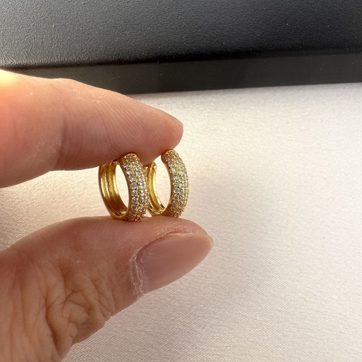 Designer 14mm CZ Small Gold Hoop Earrings for Women Men Size ONE SIZE - 4 Thumbnail