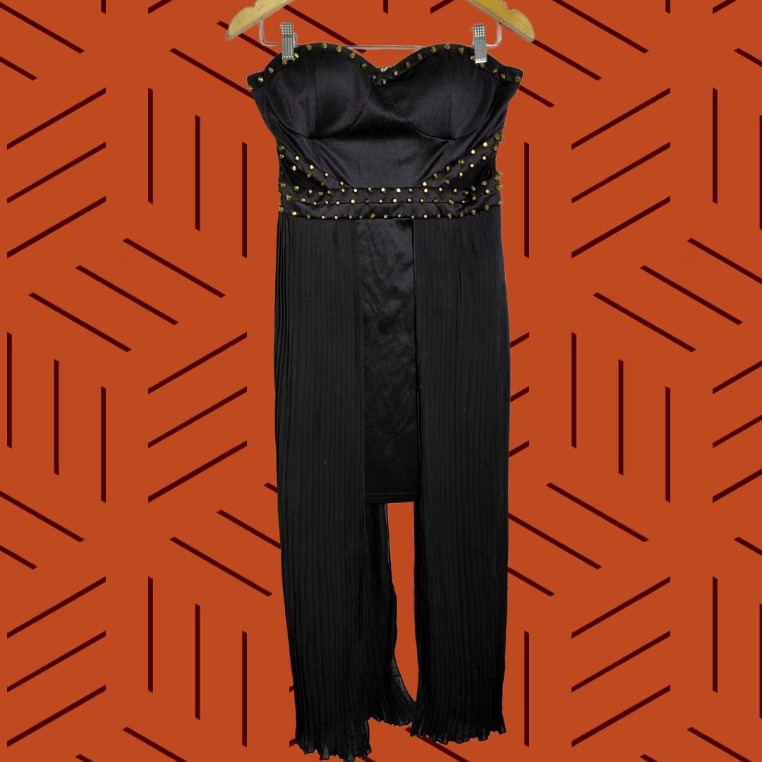 Vintage VOXX Black Strapless Jumpsuit Stud Accents Women Size L Dress Length Knee Length Party/Cocktail Size 36" / US 14 / IT 50 - 1 Thumbnail
