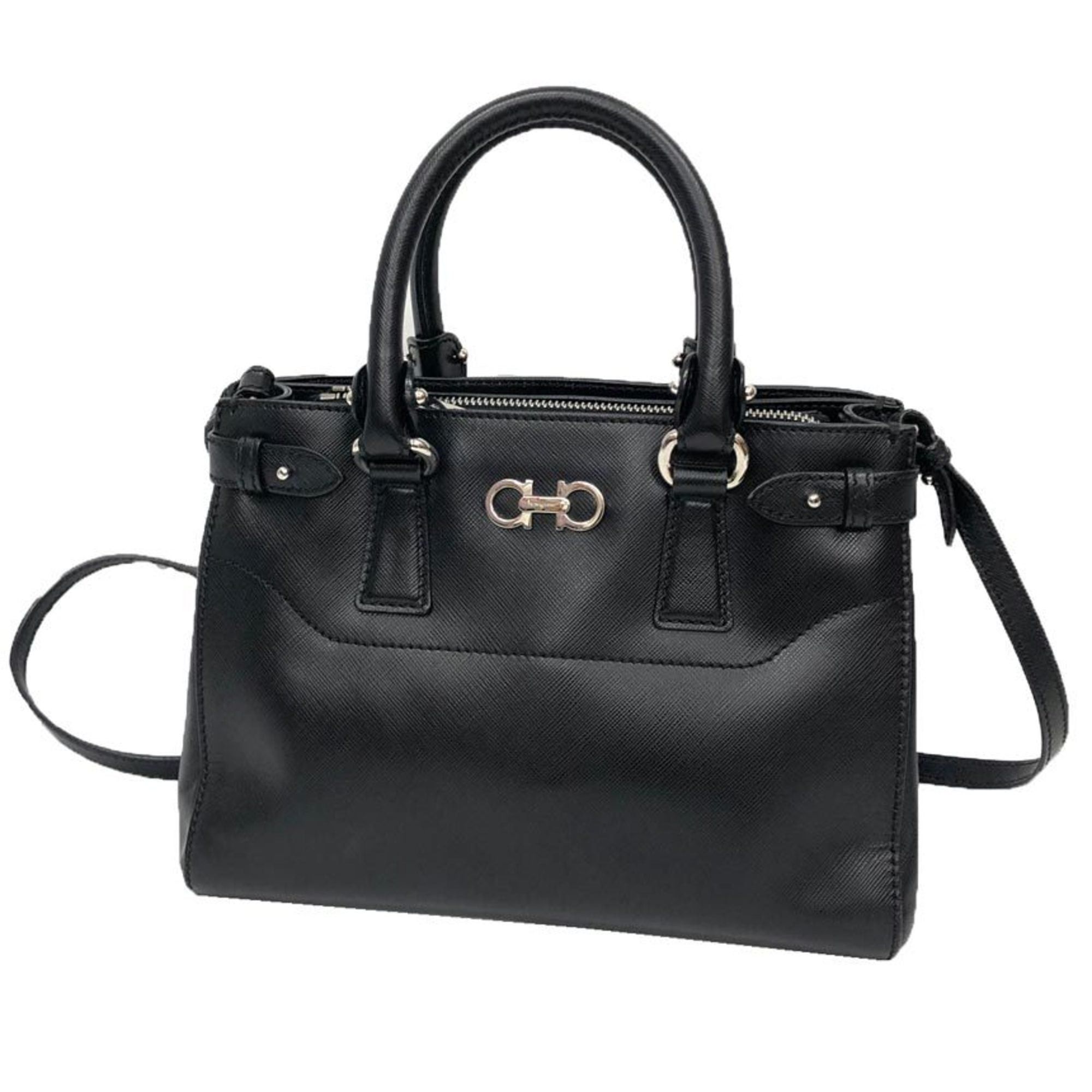 Salvatore Ferragamo Salvatore Ferragamo Double Gancini Tote Bag, 2-Way Shoulder Black Leather, Bag for Women Size ONE SIZE - 1 Thumbnail