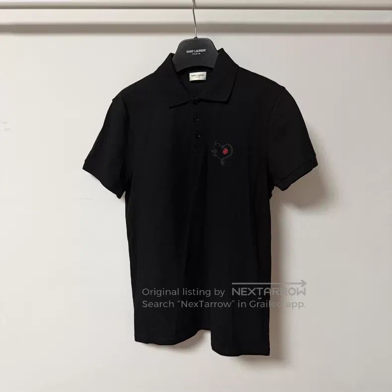 Saint Laurent Paris Saint Laurent Paris Snake Rose Heart Embroidered Polo Shir Size US M / EU 48-50 / 2 - 1 Thumbnail