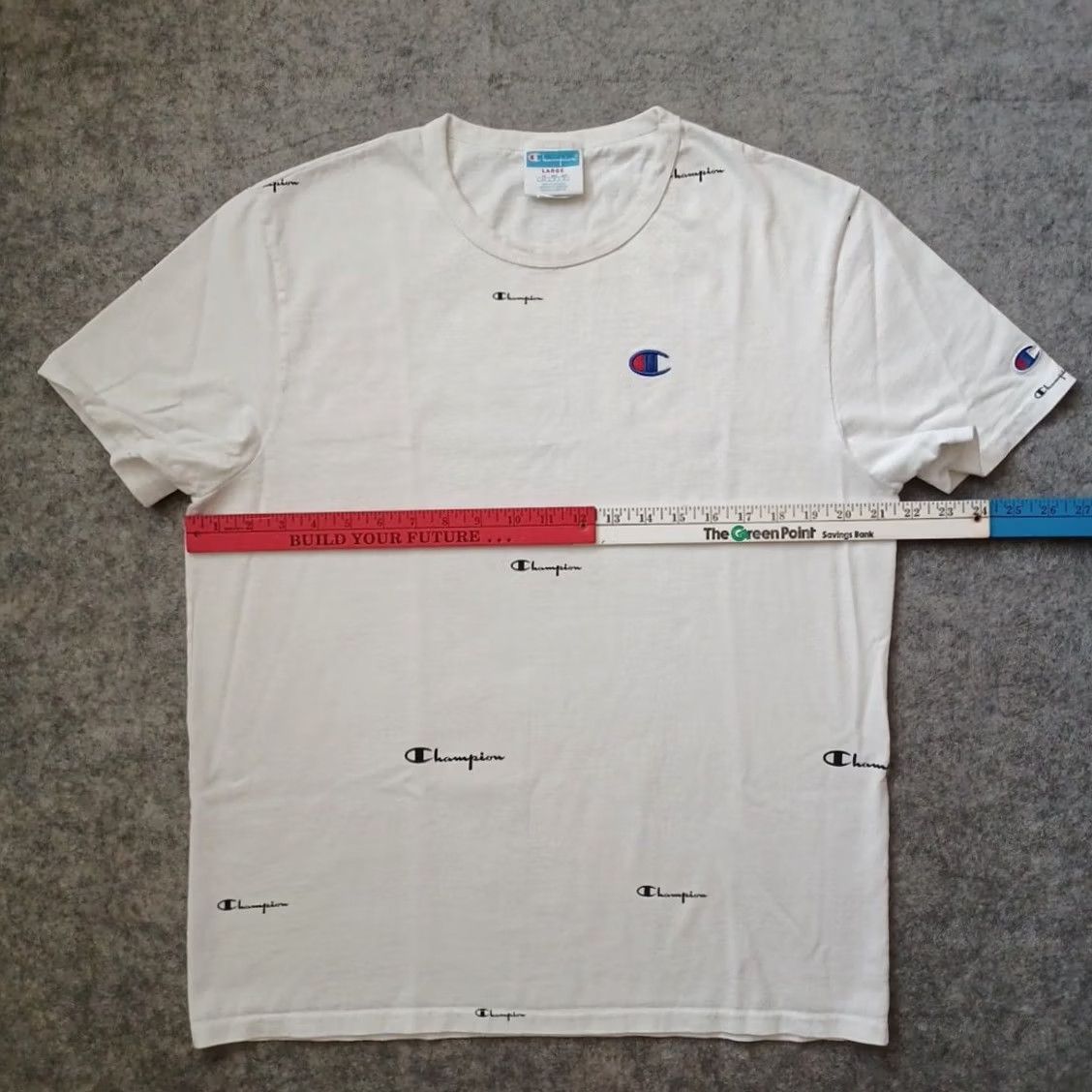 Champion VINTAGE Champion Shirt Mens Large White Blue Embroidered Logo AOP 100% Cotton Size US L / EU 52-54 / 3 - 4 Thumbnail