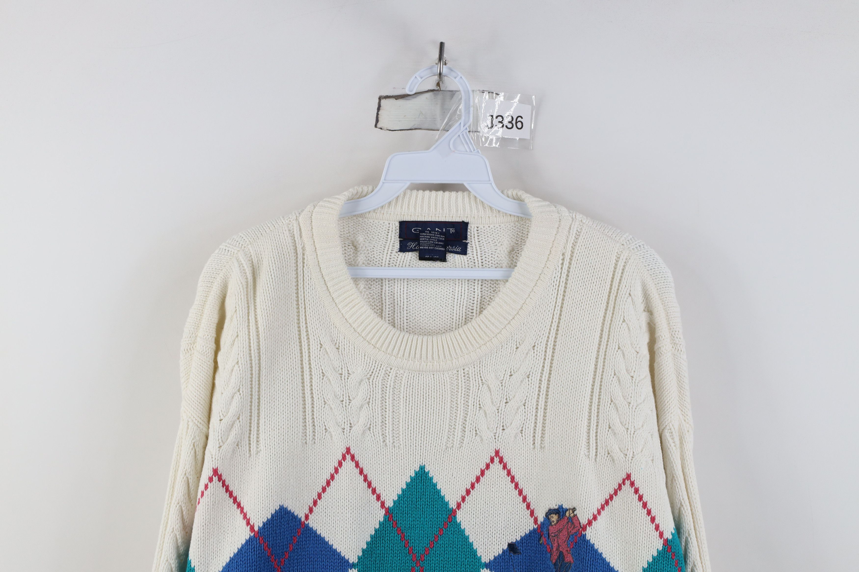 Vintage Vintage 90s Streetwear Diamond Chunky Cable Knit Sweater Size US L / EU 52-54 / 3 - 2 Thumbnail