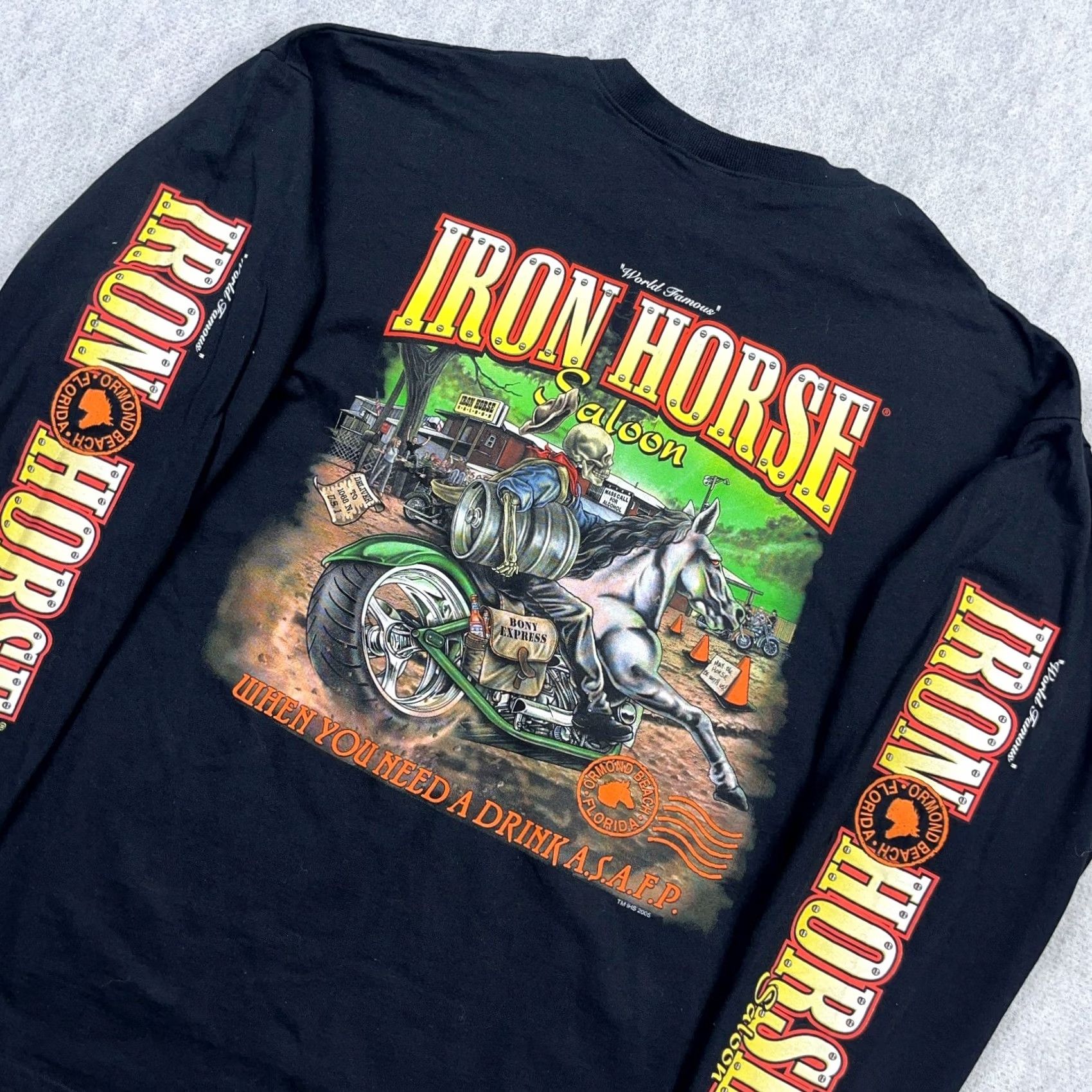 Vintage VINTAGE Y2K Iron Horse Saloon Shirt Men 2XL Long Sleeve Hit Bike Week Biker T-Shirt Black Cotton Knit Logo 80s Retro Skull USA Motorcycle Mens Size US XXL / EU 58 / 5 - 2 Thumbnail