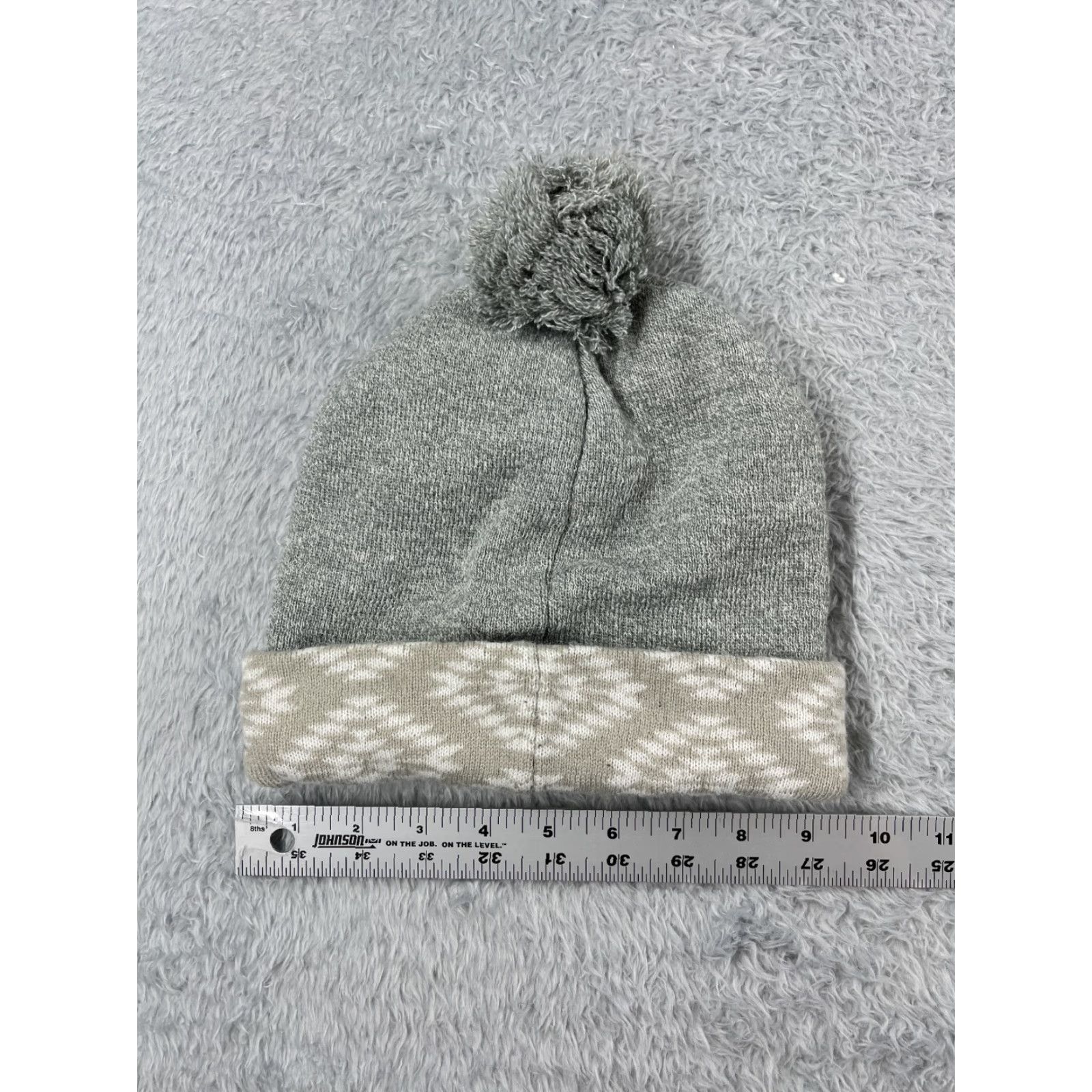 Vintage Beautiful Giant Beanie Toque Mens One Size Gray Geometric Knit Acrylic Pom - Hat/Beanie Mens One Size Gray Geometric Knit Acrylic Pom Size ONE SIZE - 5 Thumbnail