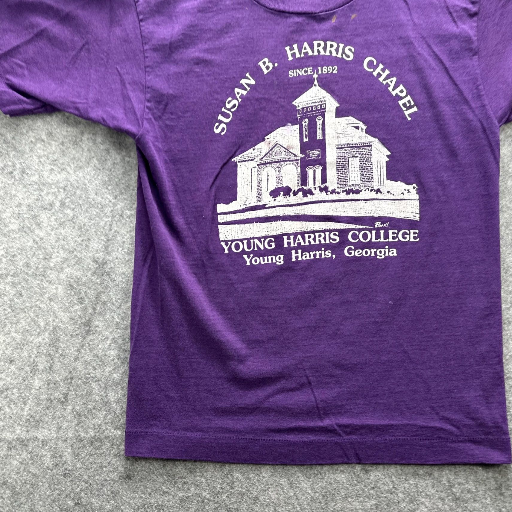 Vintage VINTAGE Susan B Harris Chapel College Shirt Mens Medium Purple Graphic Print Crew Neck 1892 Young Harris College Size US M / EU 48-50 / 2 - 3 Thumbnail