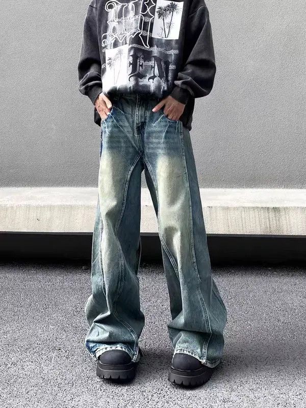 VIBE Vintage washed and distressed patchwork baggy jeans Size US 34 / EU 50 - 1 Thumbnail
