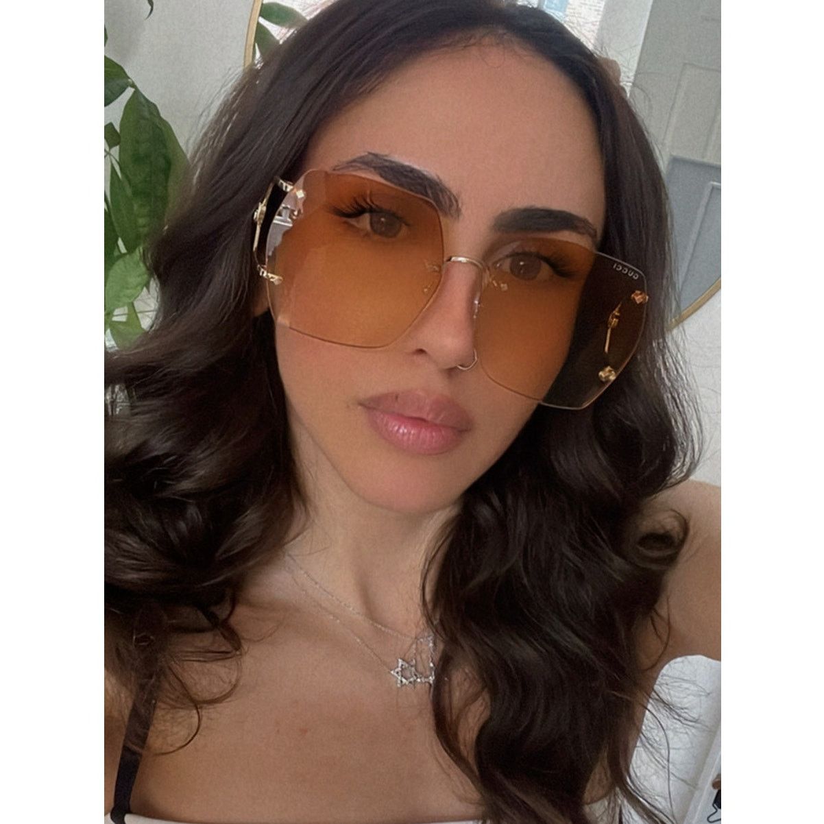 Gucci NEW Gucci GG1088S Gold Oversized Aviator with Chain