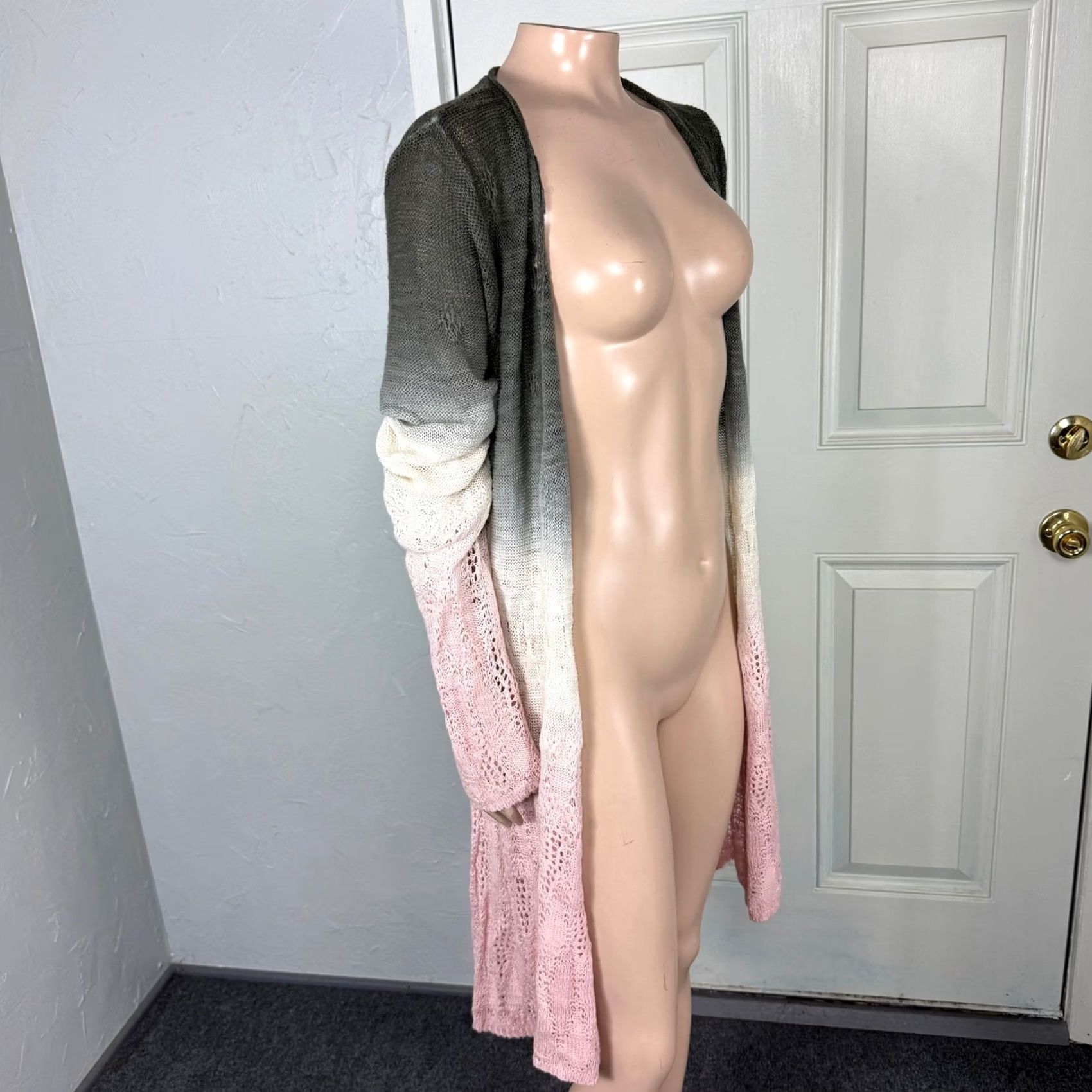 Anthropologie Anthropologie Sweater Women's L Knit Cotton Ombre Dip Dye Open Front Moth Green R1 Size L / US 10 / IT 46 - 5 Thumbnail