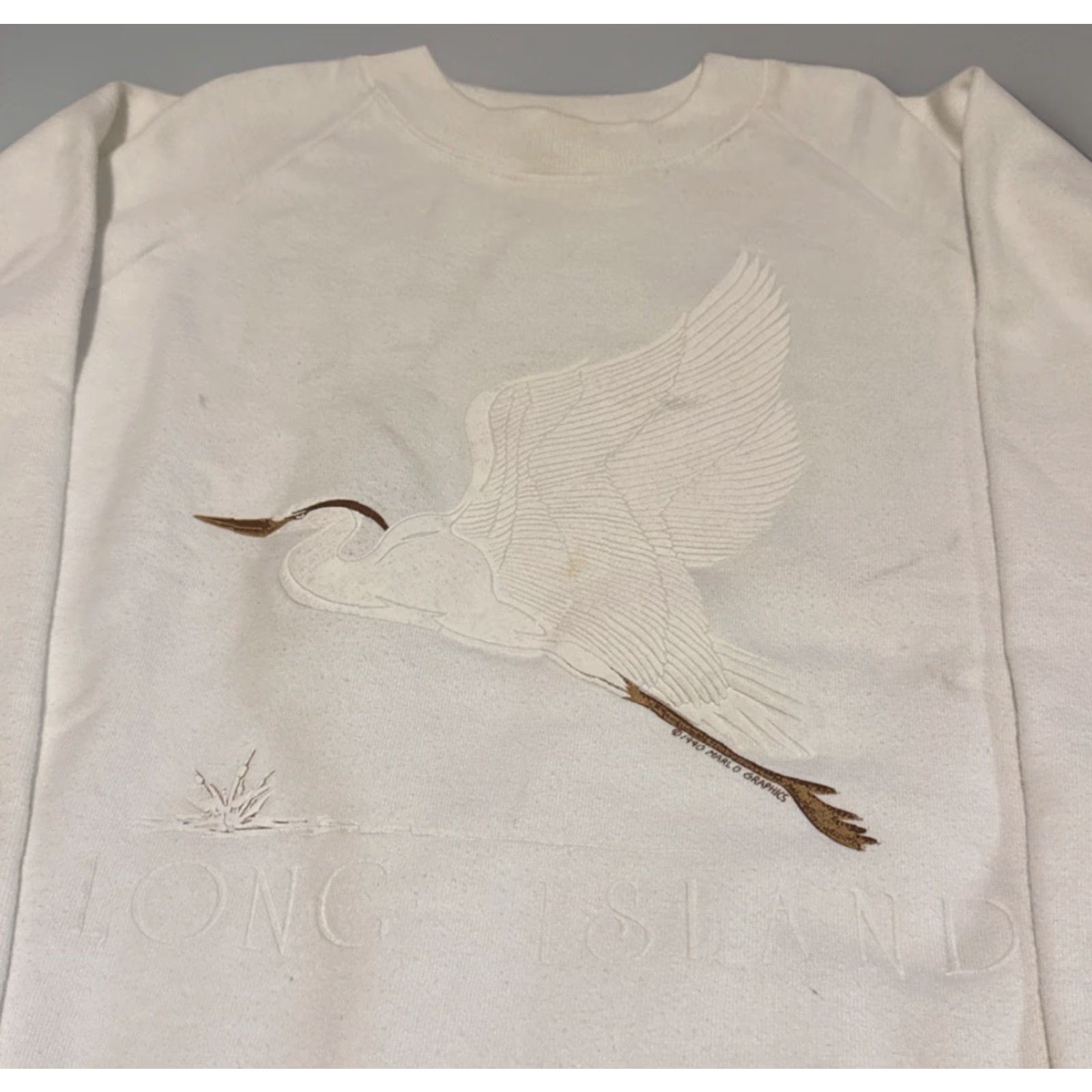 Jerzees VINTAGE 90s Jerzees Great Egret Stork Bird White Crewneck Sweatshirt M Men Size US M / EU 48-50 / 2 - 2 Thumbnail