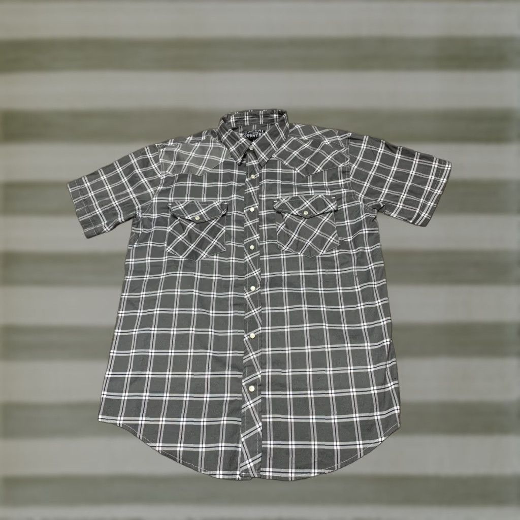 Vintage Western Shirt Casual Country Mens Short Sleeve Pearl Snap Plaid Gray Large Size Size US L / EU 52-54 / 3 - 1 Thumbnail