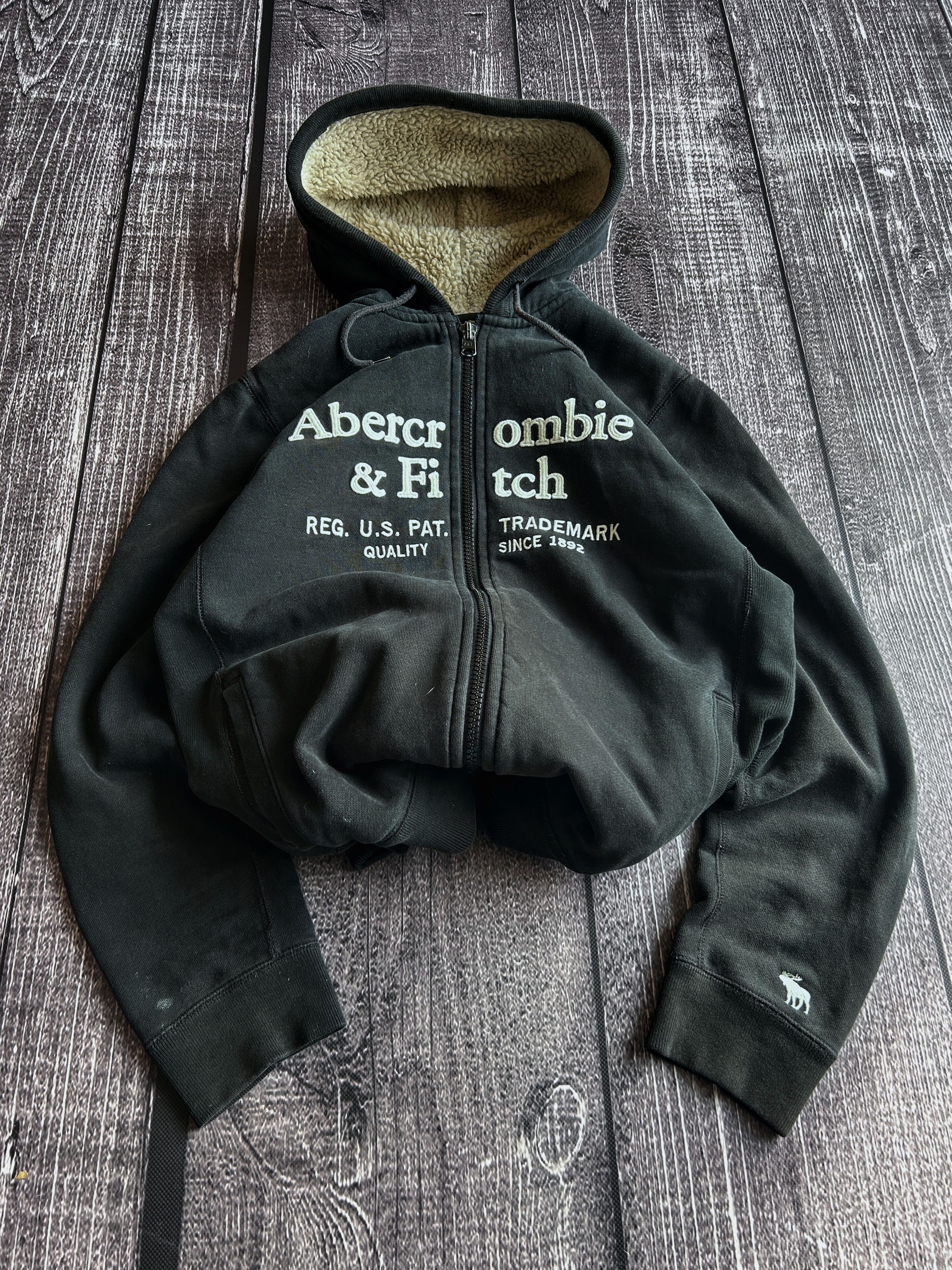 Abercrombie & Fitch Abercrombie Sherpa Lined Zip Hoodie Black Y2K Jacket Size US M / EU 48-50 / 2 - 1 Thumbnail