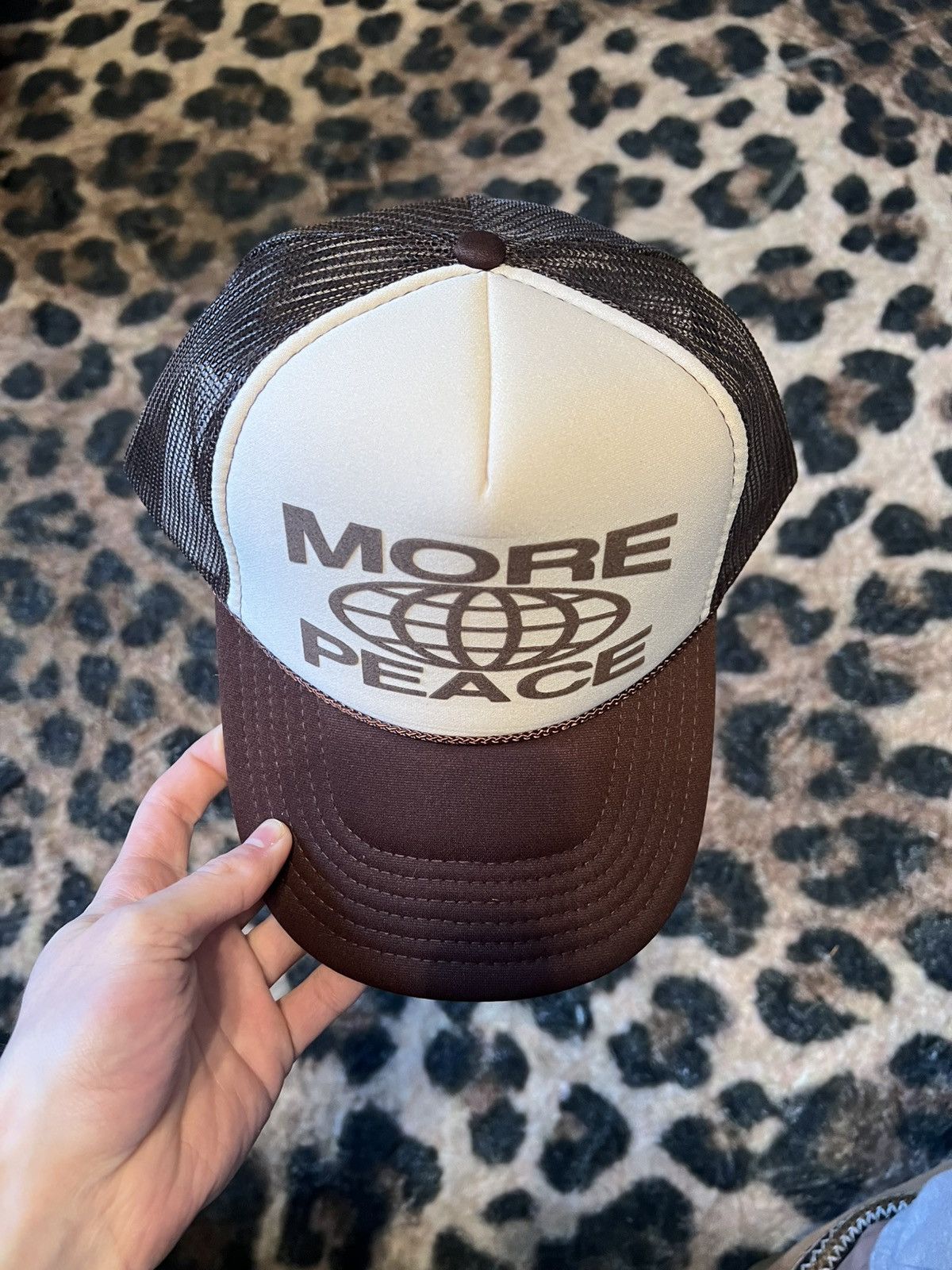 Vintage More Peace Trucker Hat Brown Puff Print Size ONE SIZE - 4 Thumbnail