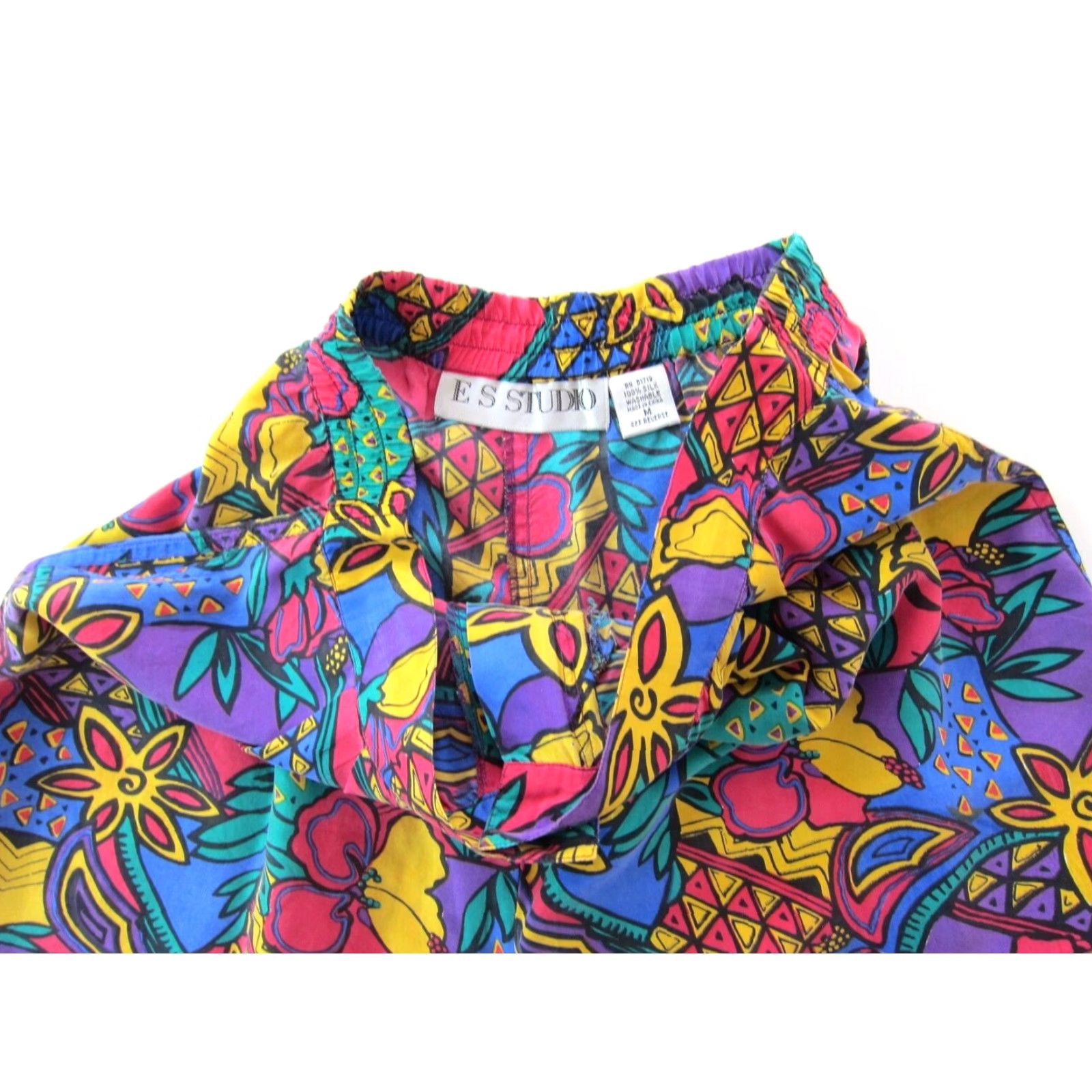 Vintage VINTAGE ES Studio Bermuda Short High Rise 100% Silk Floral Pockets Pink Green Yellow M Womens Size 32" / US 10 / IT 46 - 5 Thumbnail
