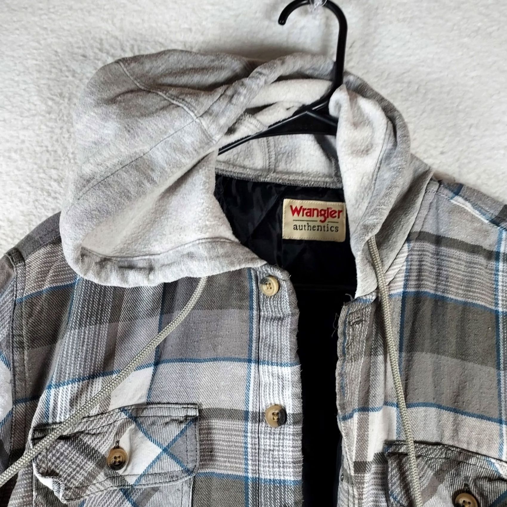 Wrangler Wrangler Authentics Men’s Quilted Hooded Flannel Shirt Jacket Gray Plaid Medium Size US M / EU 48-50 / 2 - 3 Thumbnail