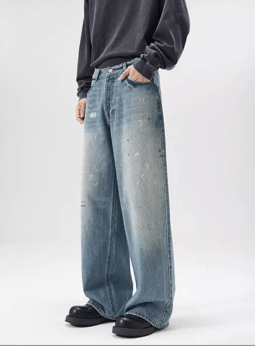 Japanese Brand × Jean Ink splash trend loose straight ice blue jeans for men Size US 32 / EU 48 - 3 Thumbnail