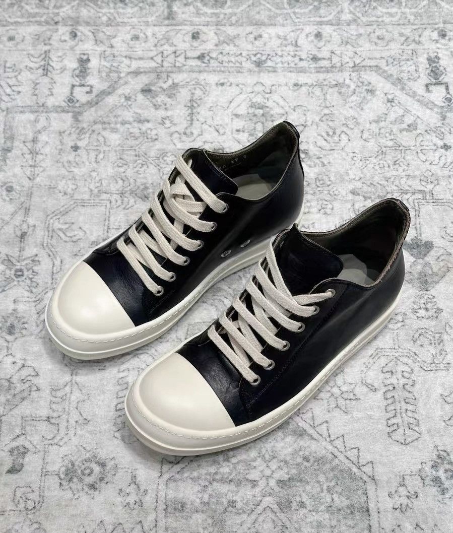 Rick Owens Rick Owens black and white low-top classic leather sneakers Size US 7 / IT 37 - 1 Thumbnail