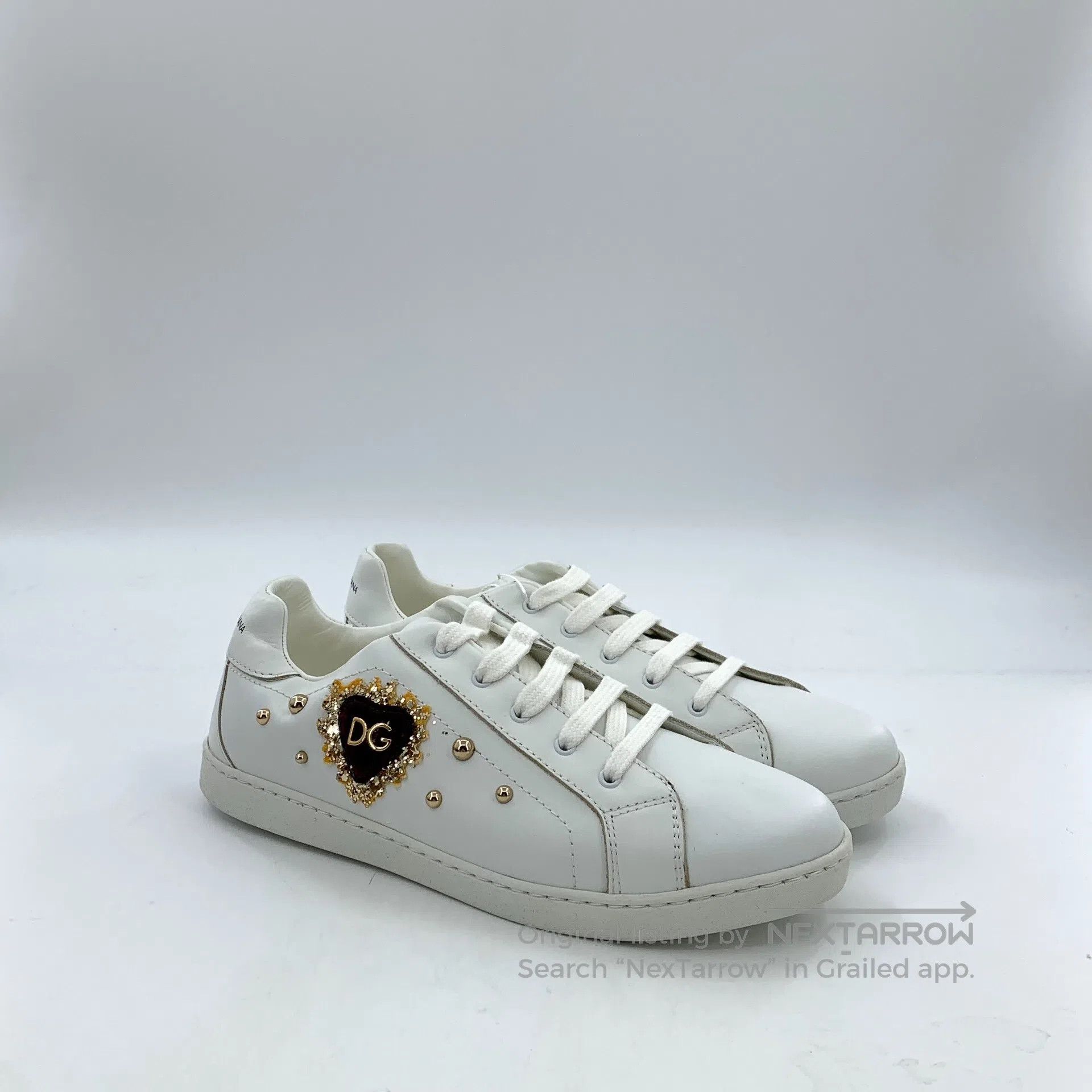 Dolce & Gabbana Dolce Gabbana White heart rivet glitter design lace-up cas Size US 5 / EU 37 - 2 Thumbnail