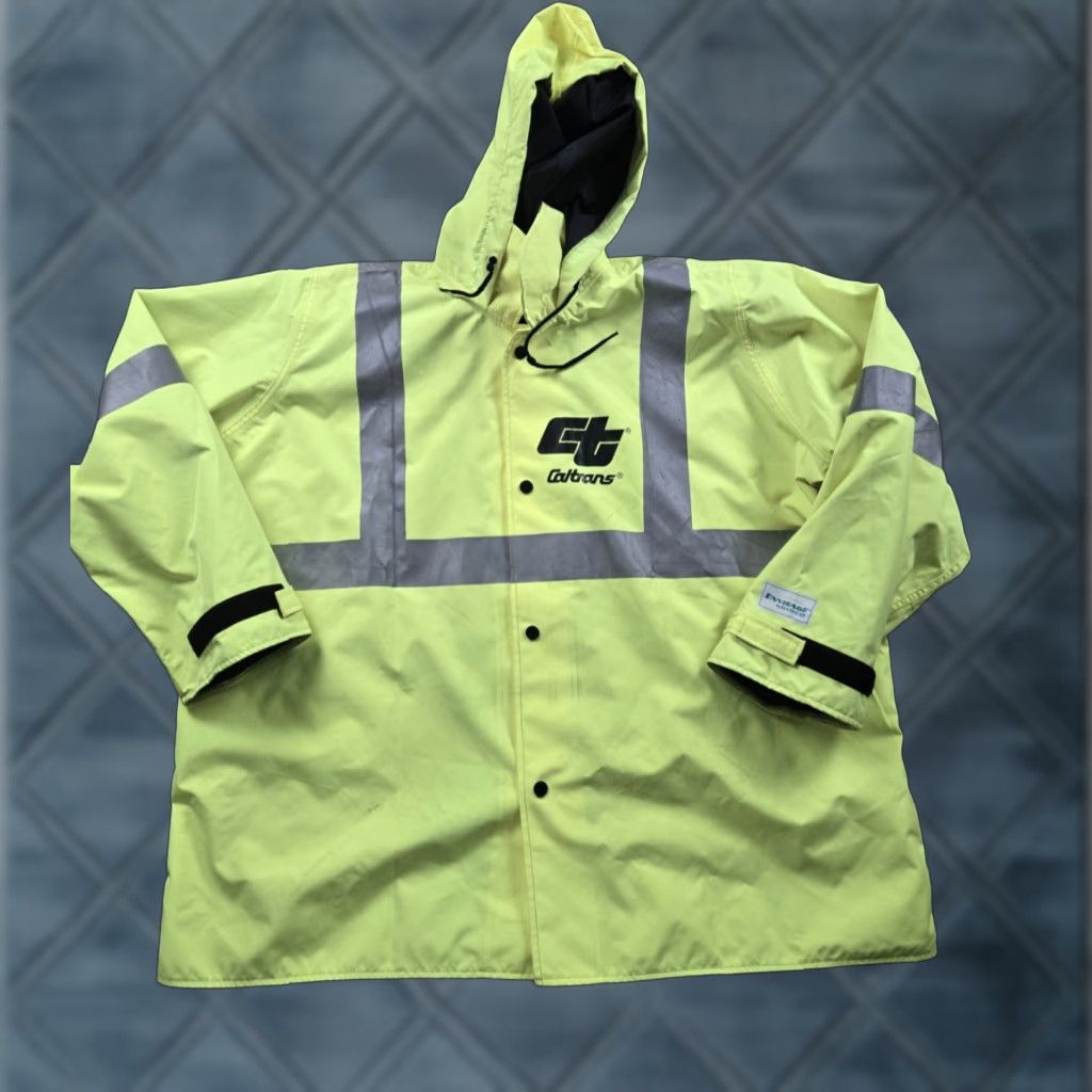 Rains VINTAGE Nasco Caltrans Rain Shell Jacket XL Mens Neon Full Zip Reflective Hi-Vis Yellow Jacket Mens XL Neon Hi-Vis 90s (if applicable) Size US XL / EU 56 / 4 - 1 Thumbnail