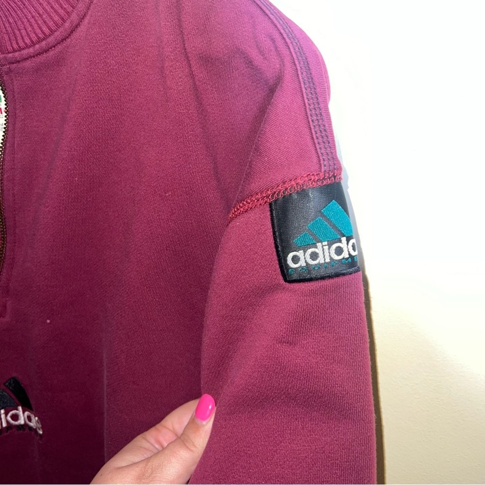 Adidas VNTG ADIDAS burgundy embroidered quarter zip pullover S Size S / US 4 / IT 40 - 4 Thumbnail