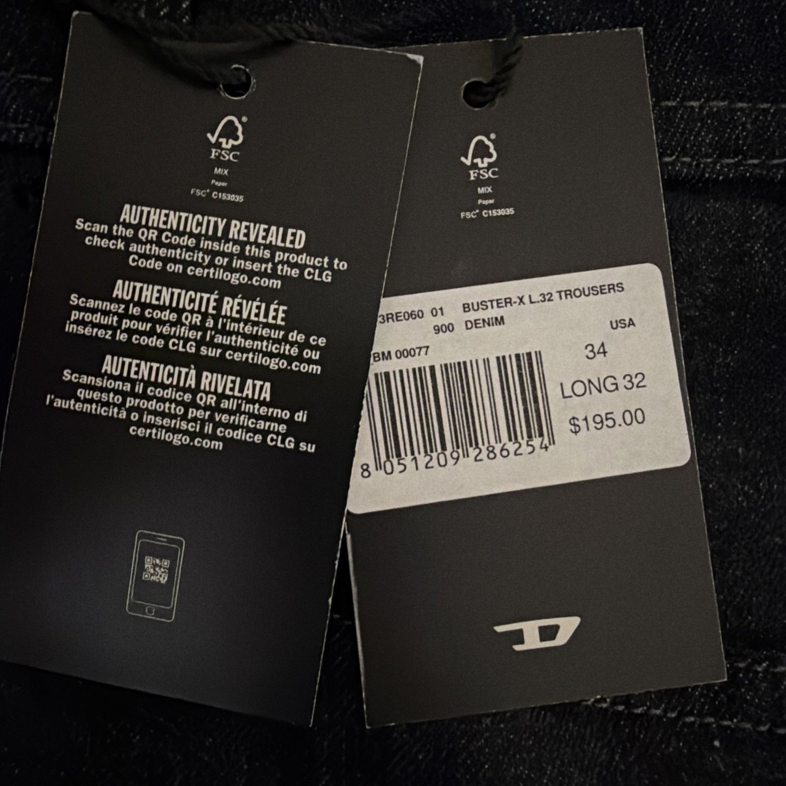 Diesel Diesel Mens Buster Tapered Jeans RE060 Dark Blue Size 34/32 Size US 34 / EU 50 - 7 Thumbnail