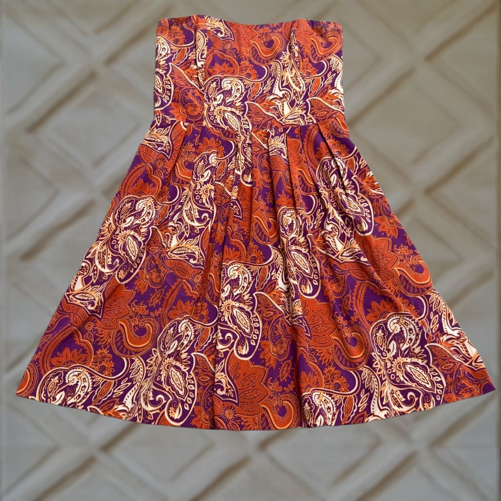 Nicole Miller Nicole Miller Studio Mini Dress Womens 4 Brown Purple Paisley Silk Strapless Size S / US 4 / IT 40 - 1 Thumbnail