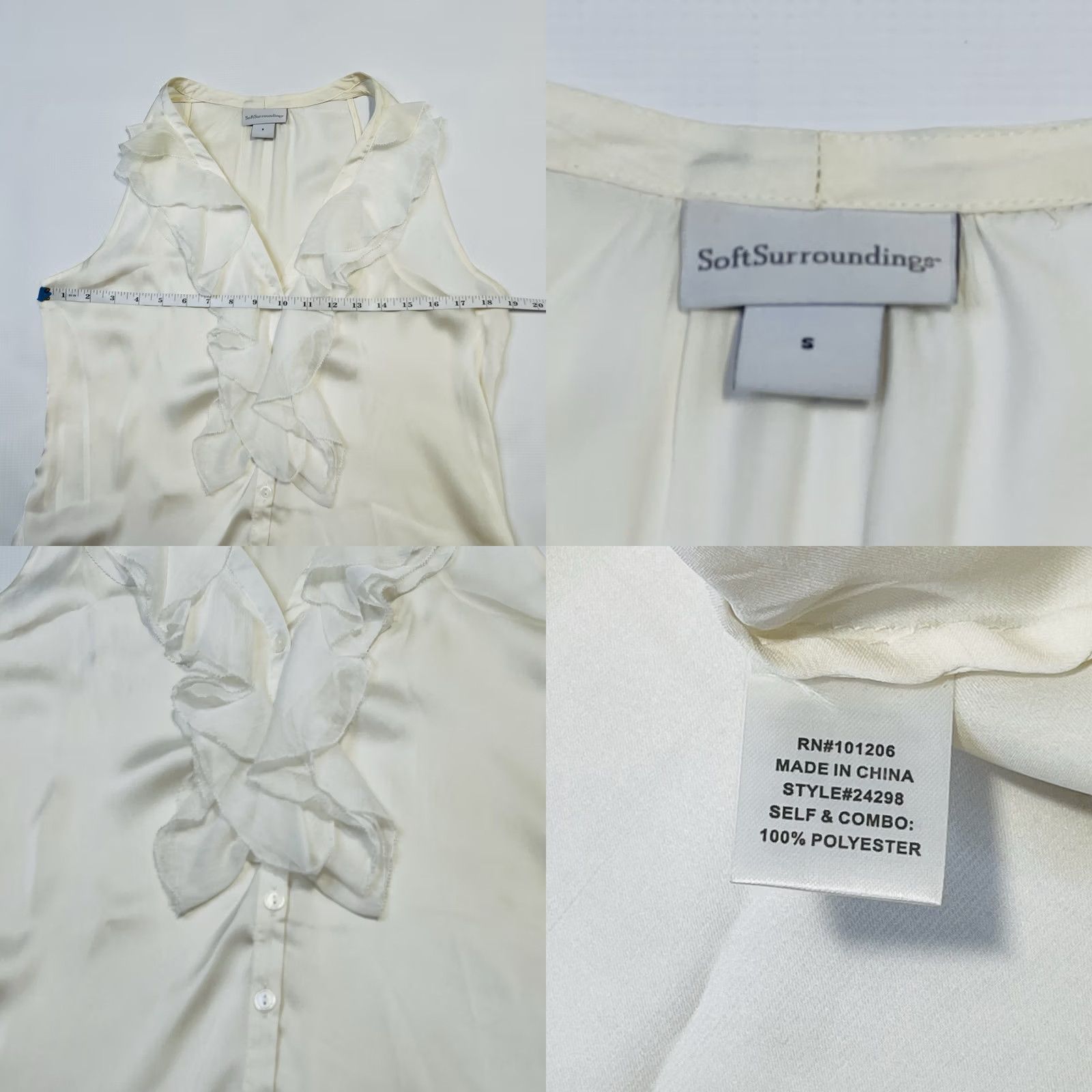 Soft Surroundings Soft Surroundings Shirt Womens Sleeveless Ruffle Tunic Blouse White Small Casual Party/Cocktail Travel Workwear Spring Summer Fall Size S / US 4 / IT 40 - 8 Thumbnail
