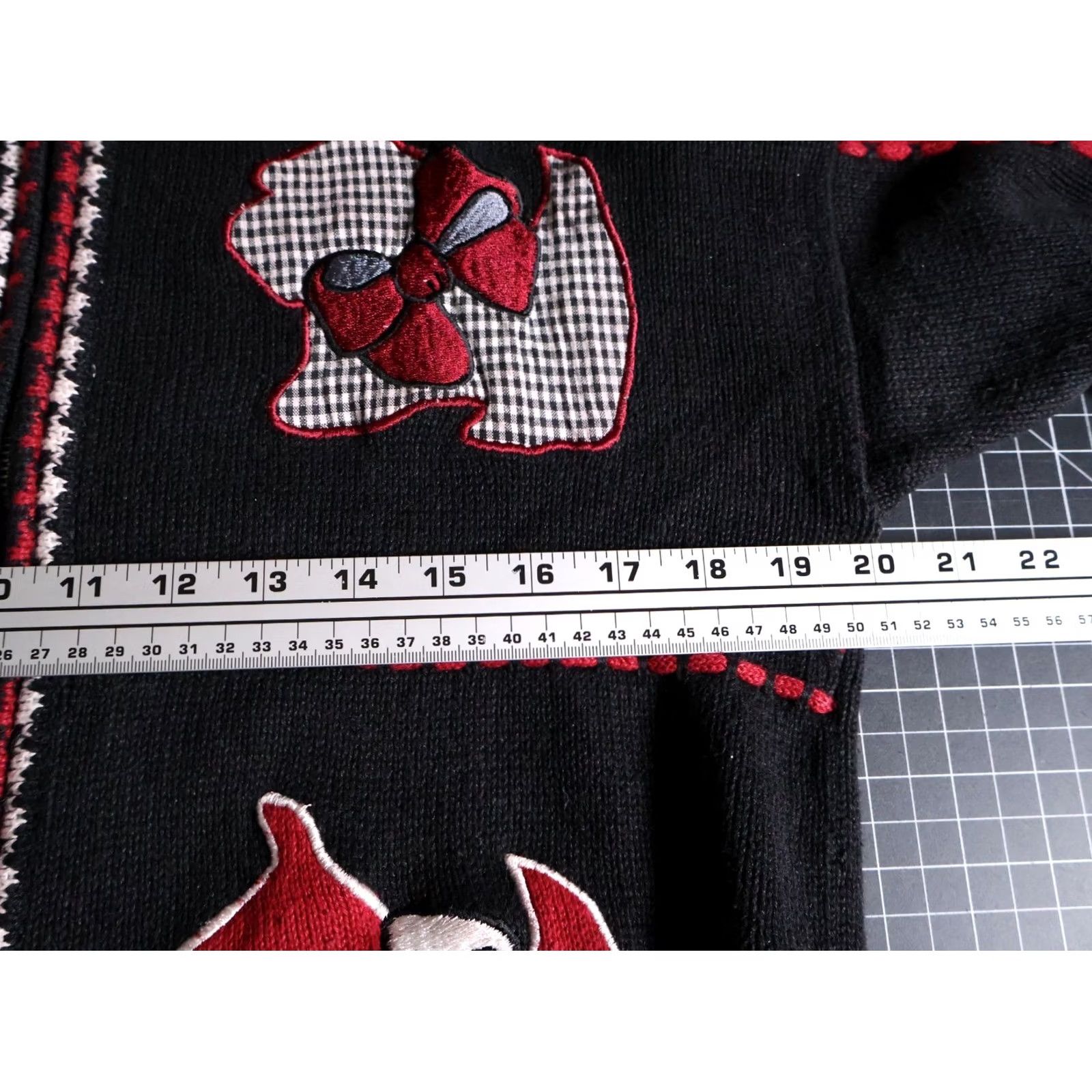 Vintage VINTAGE Scottie Terrier Motif Zip Cardigan Women's Medium Black Red Chunky Knit Sweater Size M / US 6-8 / IT 42-44 - 5 Thumbnail