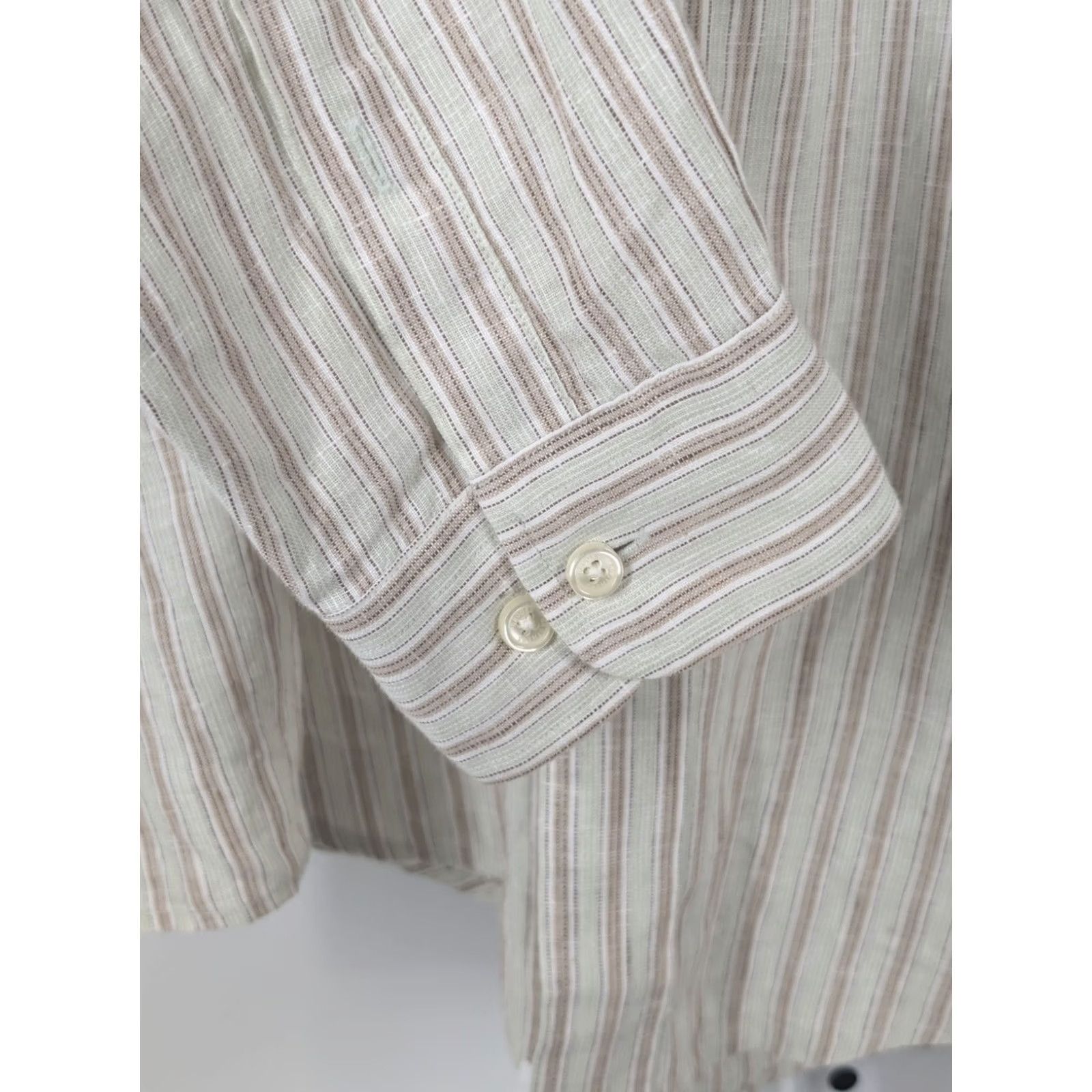 Brooks Brothers VINTAGE Brooks Brothers Shirt Men Large L Irish Linen Pistachio Brown Stripe Natural Beach Summer Flats? Size US L / EU 52-54 / 3 - 4 Thumbnail
