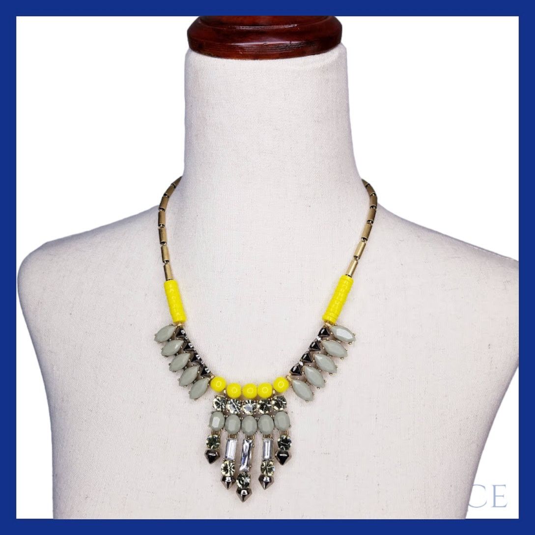 J.Crew Colorful Statement Yellow and Gray Crystal J.Crew Necklace Size ONE SIZE - 1 Thumbnail