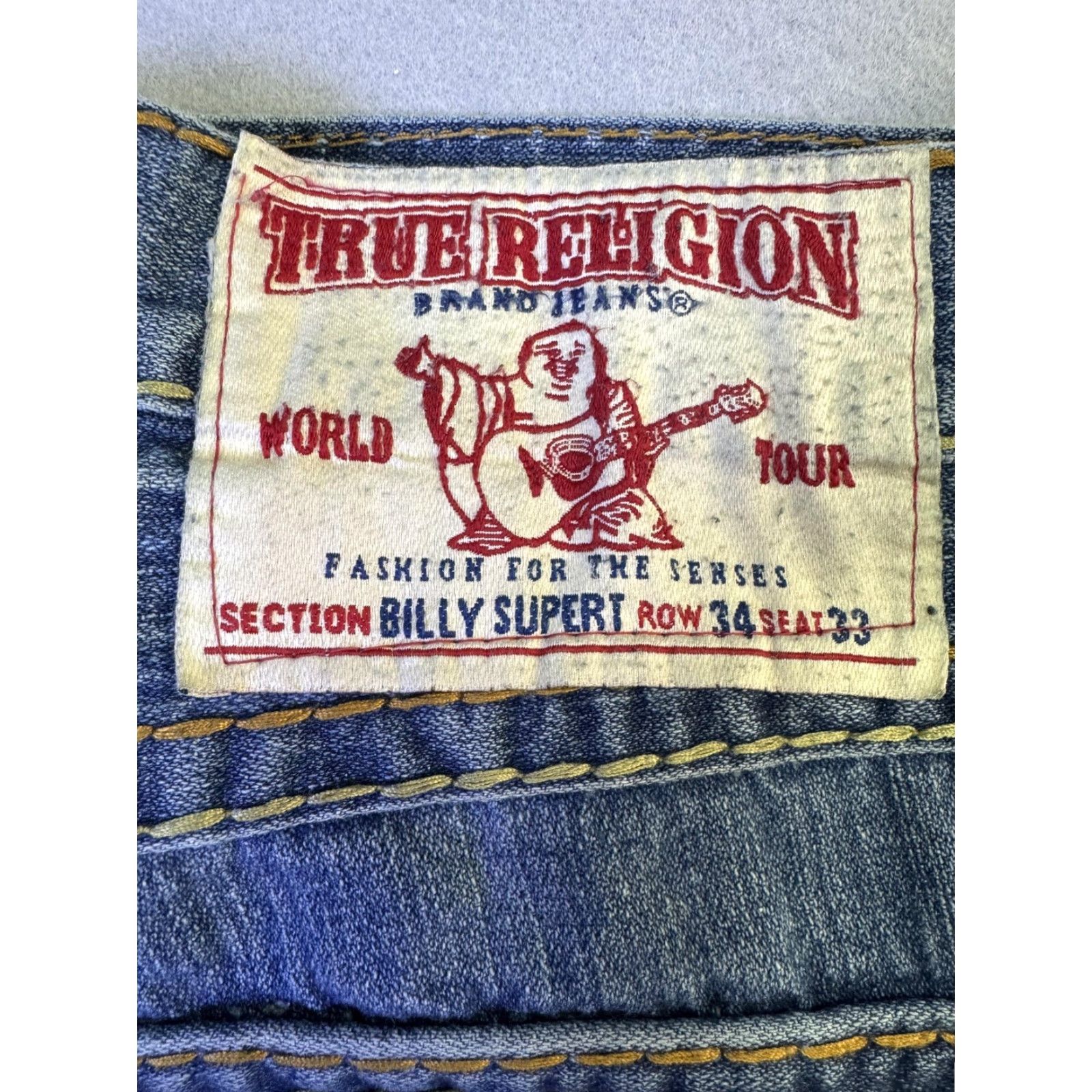 True Religion Billy Super T Jeans Mens 34x33 Blue Straight Denim 