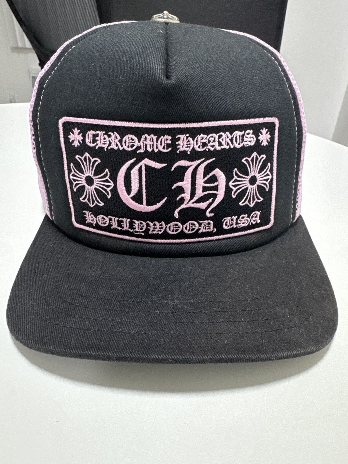 Black and Pink Chrome Hearts Trucker