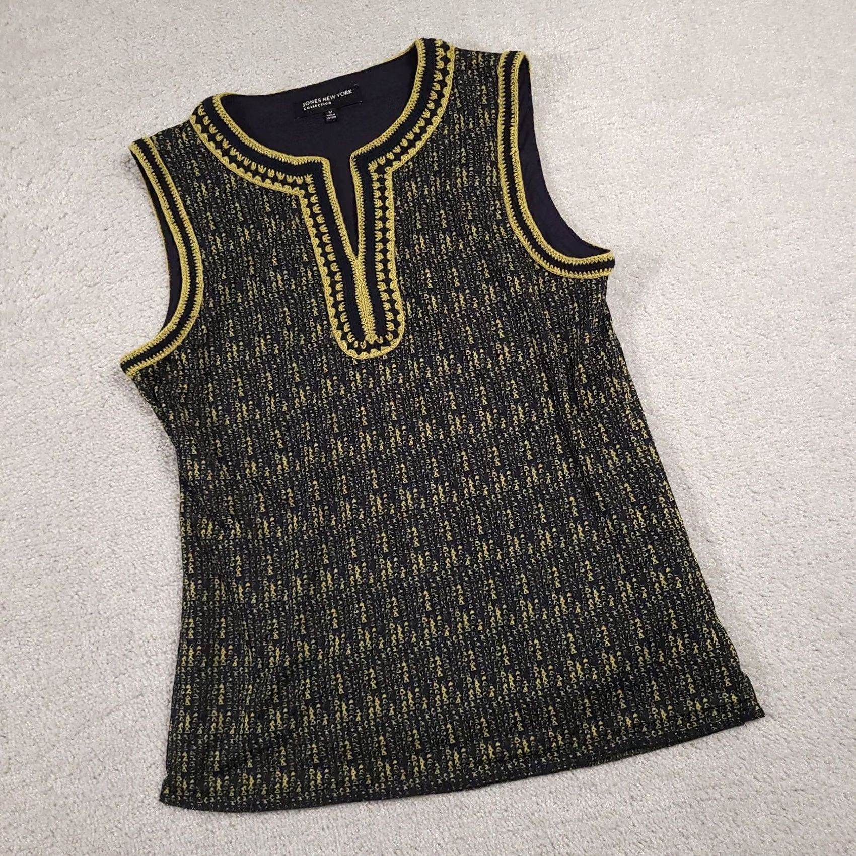 Jones New York Jones New York Sleeveless Top Womens Medium Black Yellow Embroidered Boho Tunic Size M / US 6-8 / IT 42-44 - 2 Thumbnail