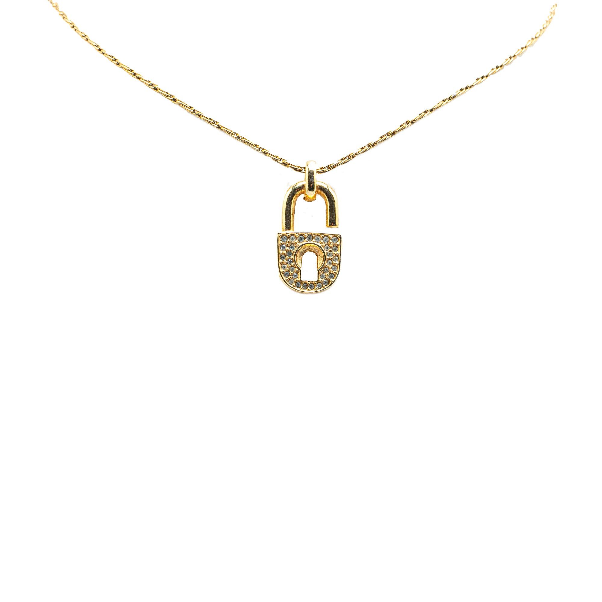 Dior Dior Gold Plated Rhinestones Padlock Pendant Necklace Gold Size ONE SIZE - 1 Thumbnail