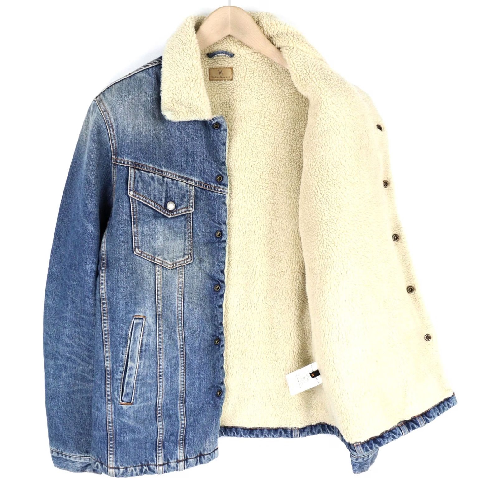 Nudie Jeans NUDIE JEANS Lenny Tangerine Blue Men Jacket Blue Cotton Sherpa Lined Denim M Size US 31 - 5 Thumbnail