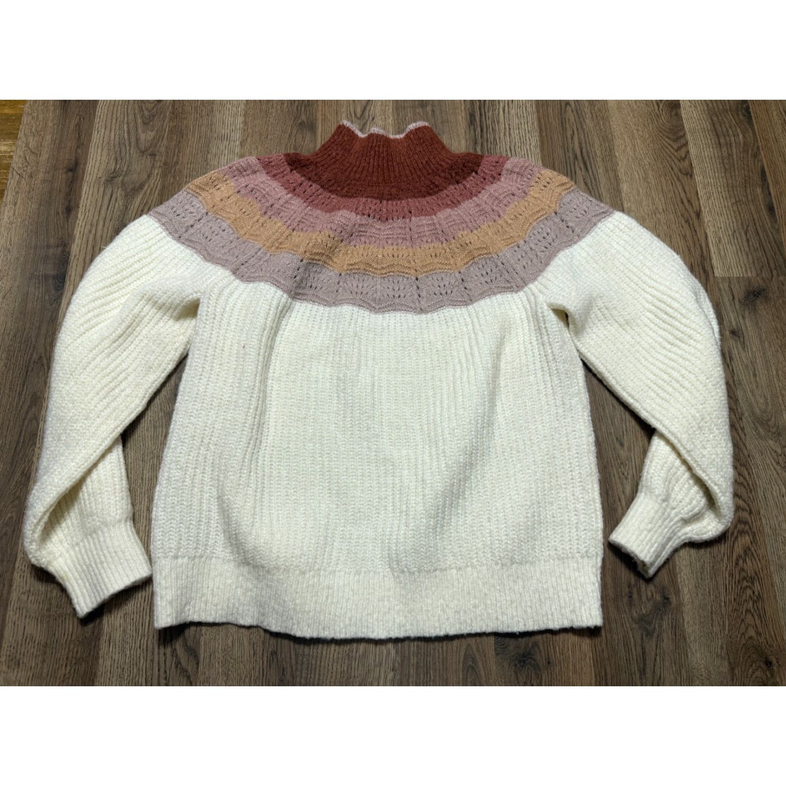 Vintage Maurices Sweater Women's Large Pullover Mock Neck Knit Solid Red White Pink Casual Fall Winter Spring Summer Pattern: Solid Size L Size L / US 10 / IT 46 - 2 Thumbnail