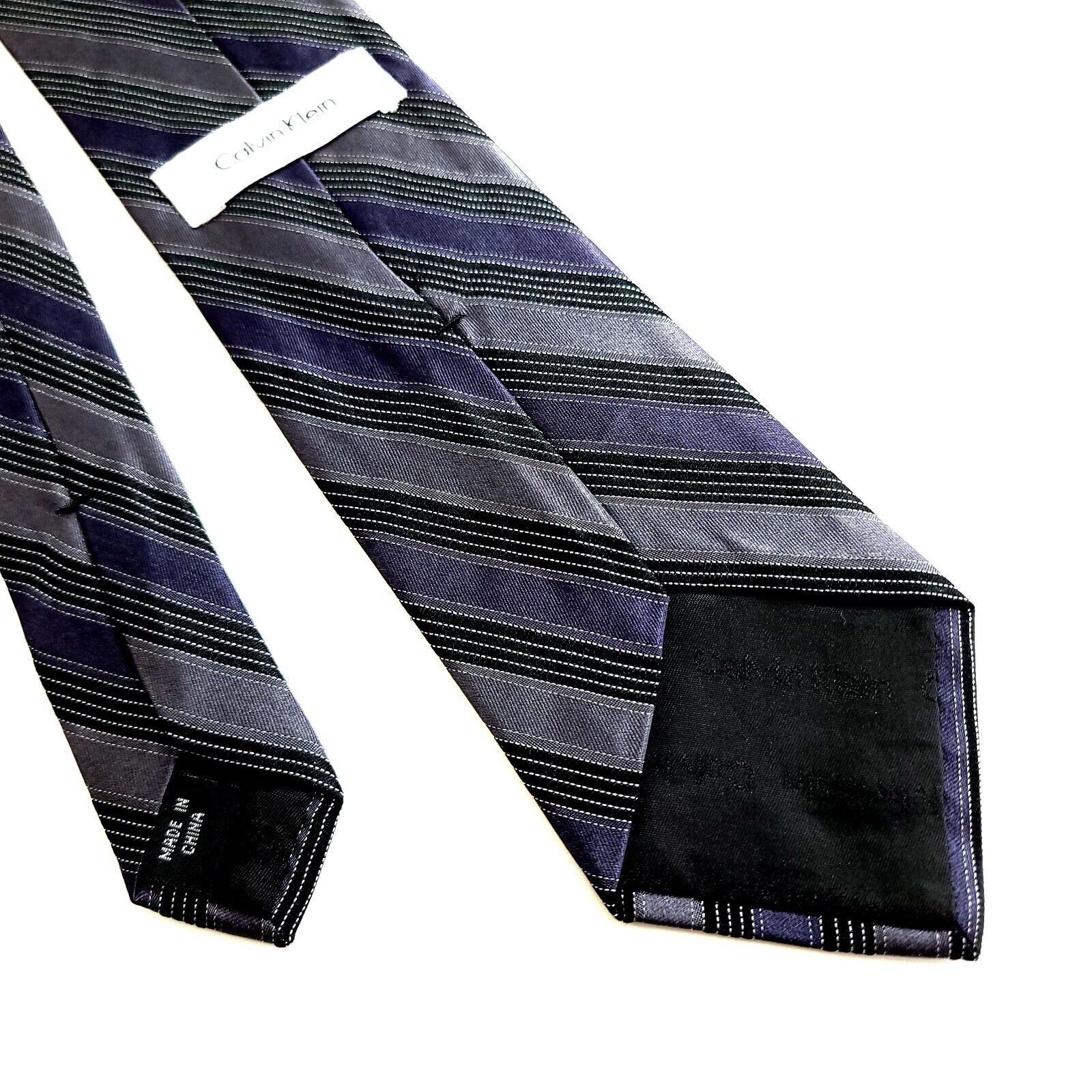 Calvin Klein Calvin Klein Woven Purple Gray Black Striped Silk Tie Size ONE SIZE - 5 Thumbnail