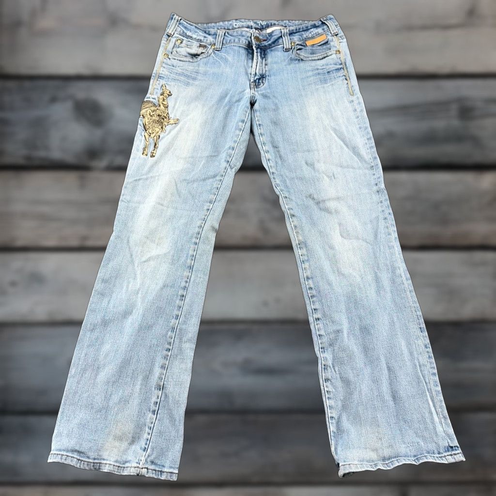 CO Cowgirl Tuff Jeans Women 33x33 Blue Buck Relaxed Bootcut Light Wash Embroidered Size 24" / US 00 / IT 34 - 1 Thumbnail