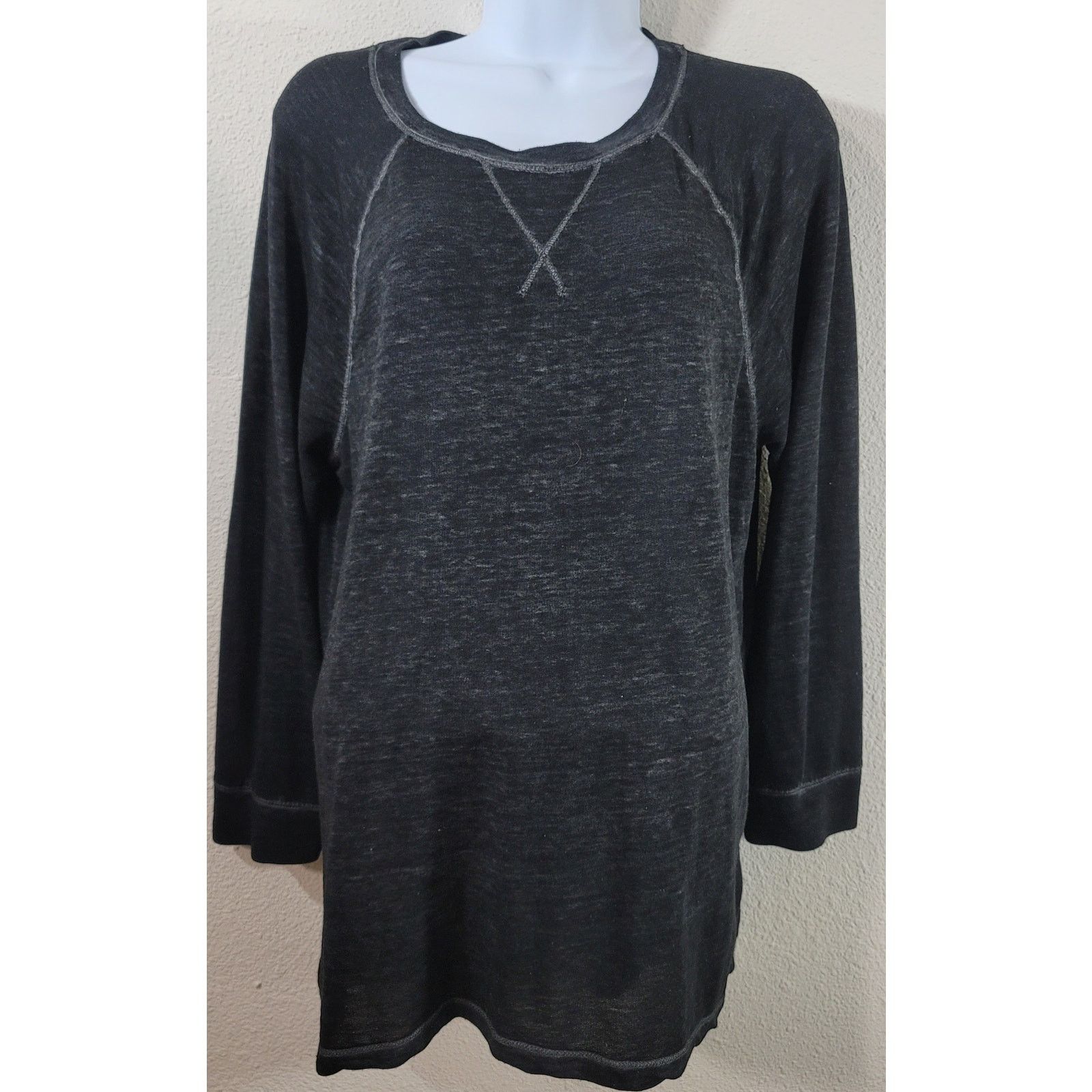 Faded Glory Faded Glory Black Heathered Exposed Stitching Top Large Size L / US 10 / IT 46 - 1 Thumbnail