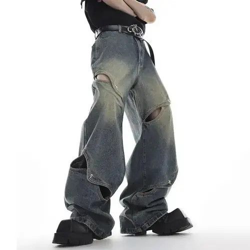 Japanese Brand High Street Patchwork Loose Hollow Out Denim Pant Size US 31 - 7 Thumbnail