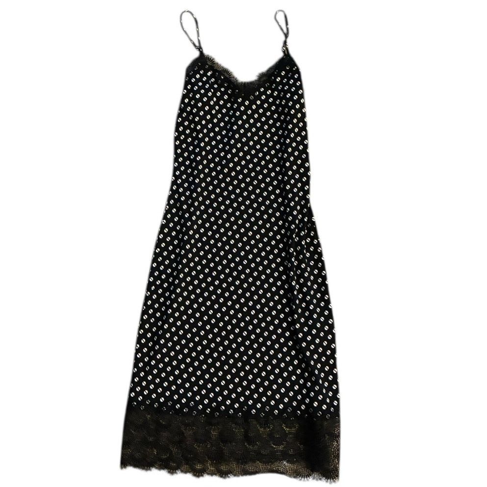 Michael Kors Black White Polka Dot Lace Trim Midi Dress XS