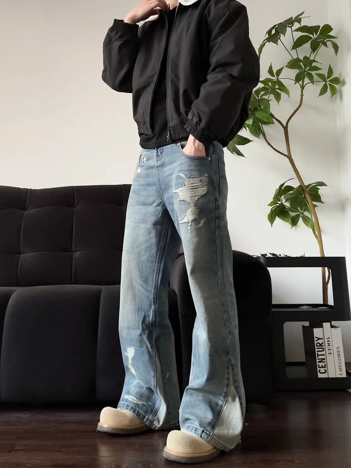 Japanese Brand × Vintage Vintage Pocket Iron Ring Torn Design Micro Flare Jeans Size US 34 / EU 50 - 3 Thumbnail