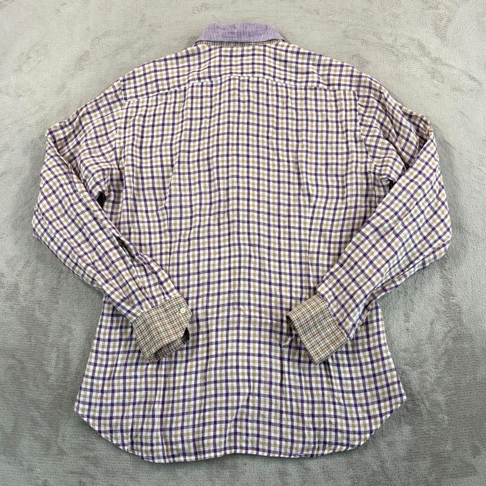 Etro ETRO Milano Slim Fit Dress Shirt 43 Multi Plaid 100% Linen Italy Contras Collar Size 46R - 4 Thumbnail