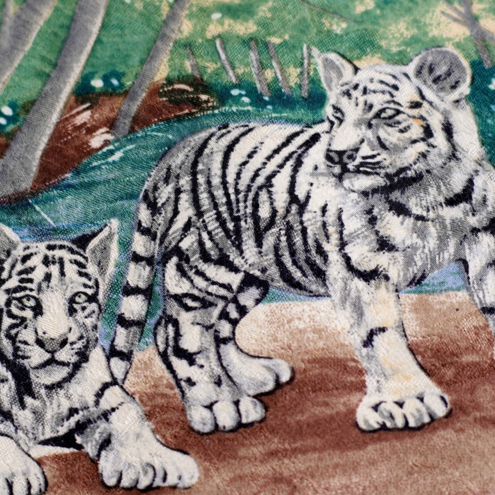 Vintage Endangered Species White Tiger Green Jacquard Print Wide Sil Size ONE SIZE - 2 Thumbnail