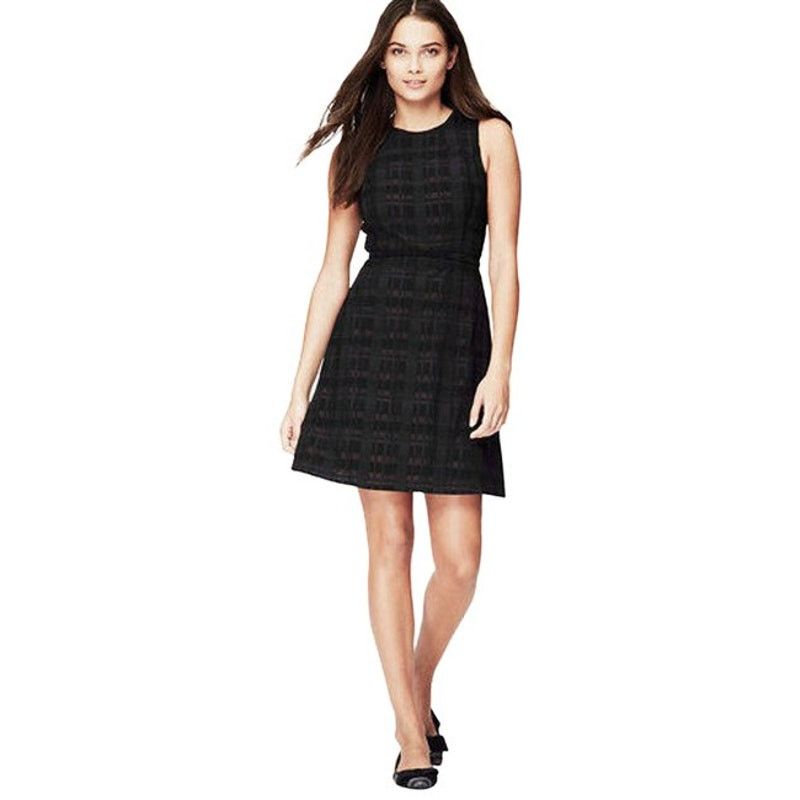 ann taylor loft black dress Ann Taylor LOFT Black Wool Blend A-Line Dress with Twisted Neckline –  SilkRoll main image 1