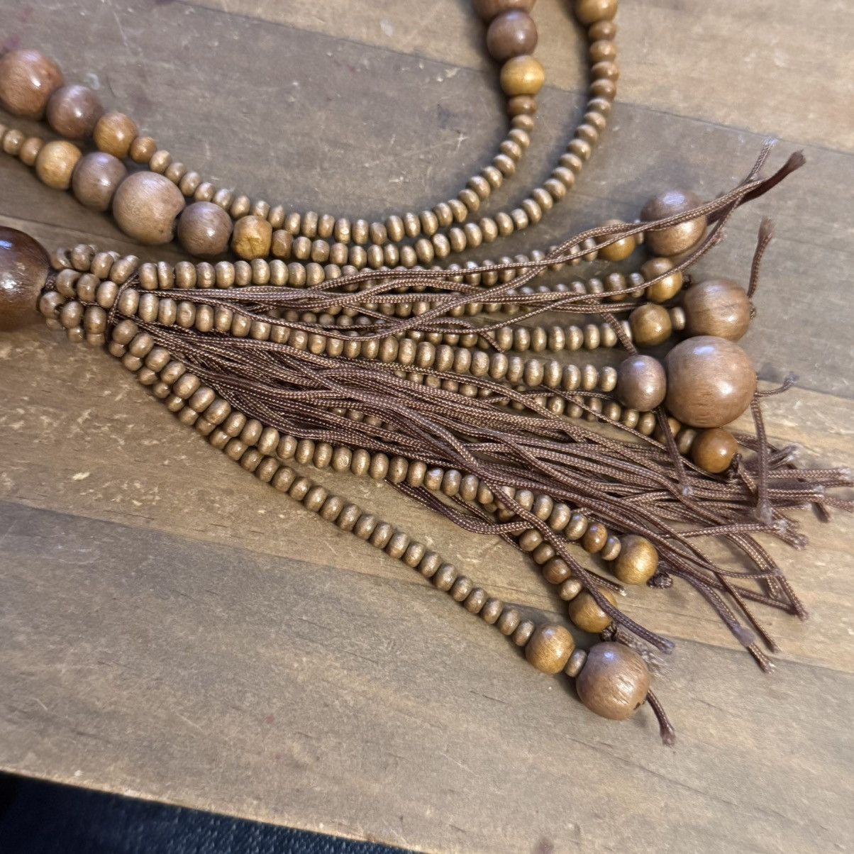 Vintage Vintage brown wooden bead tassel necklace Size ONE SIZE - 3 Thumbnail